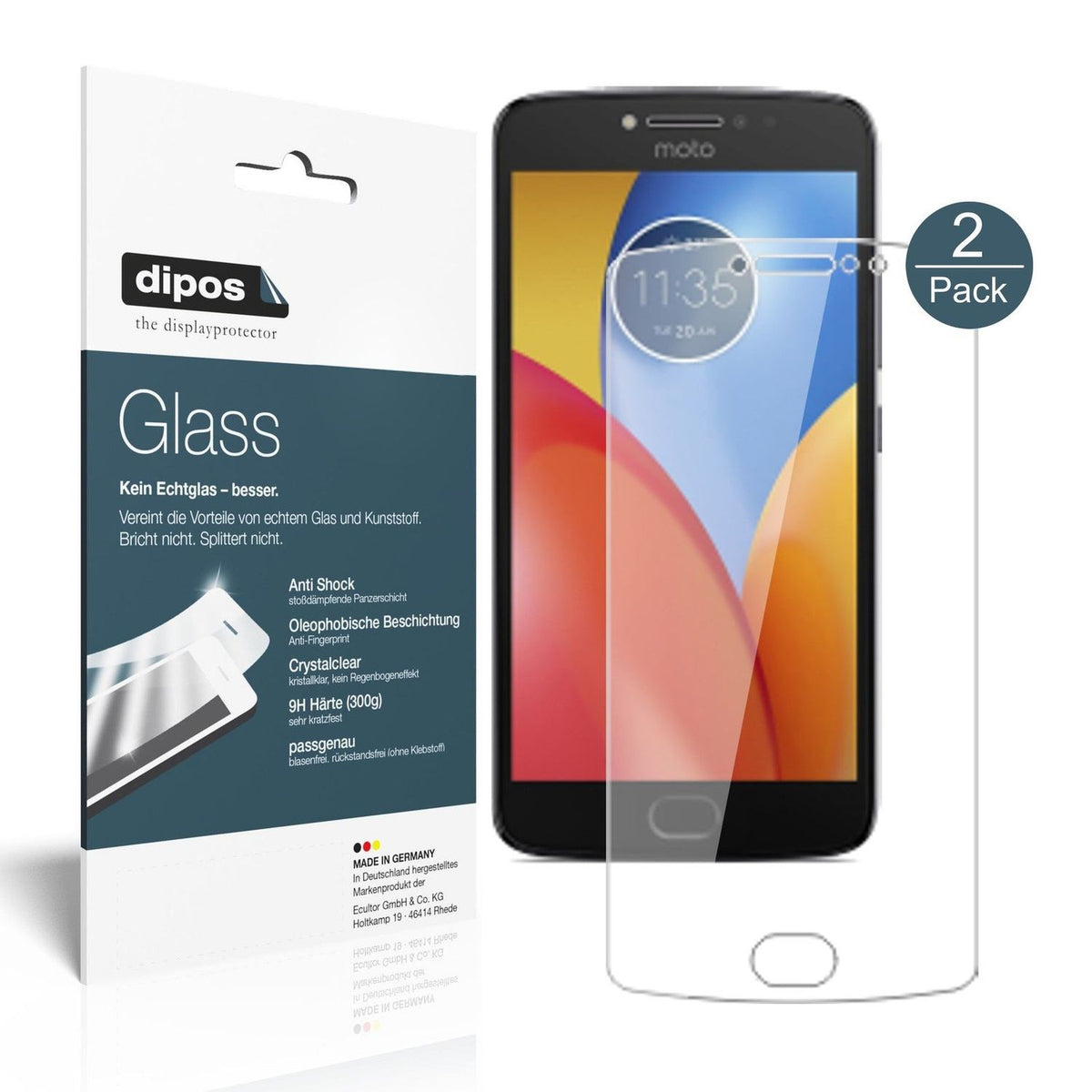 2x 9H Clear Screen Protector for Lenovo Moto E4 Plus – Shatterproof, Crystal Clear | dipos