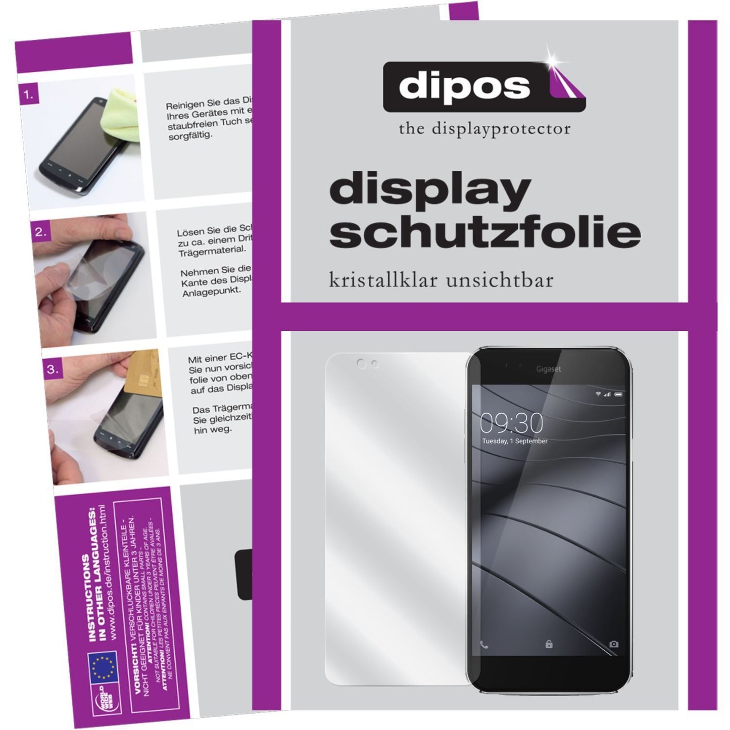 Klare Displayschutzfolie von dipos passend für ME Gigaset, präziser Zuschnitt und blasenfrei montiert