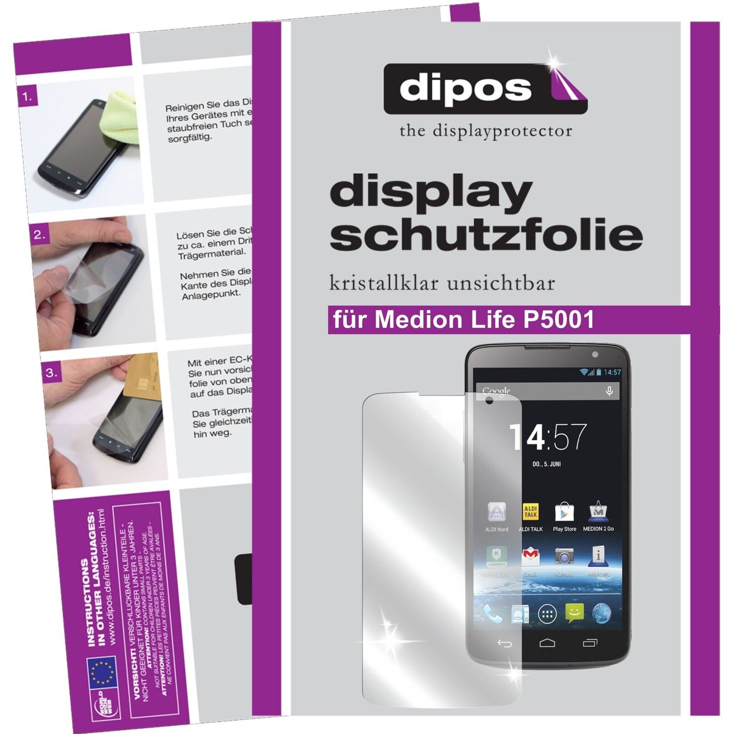 2x Schutzfolie klar für Life P5001 Medion Display-Schutzfolie