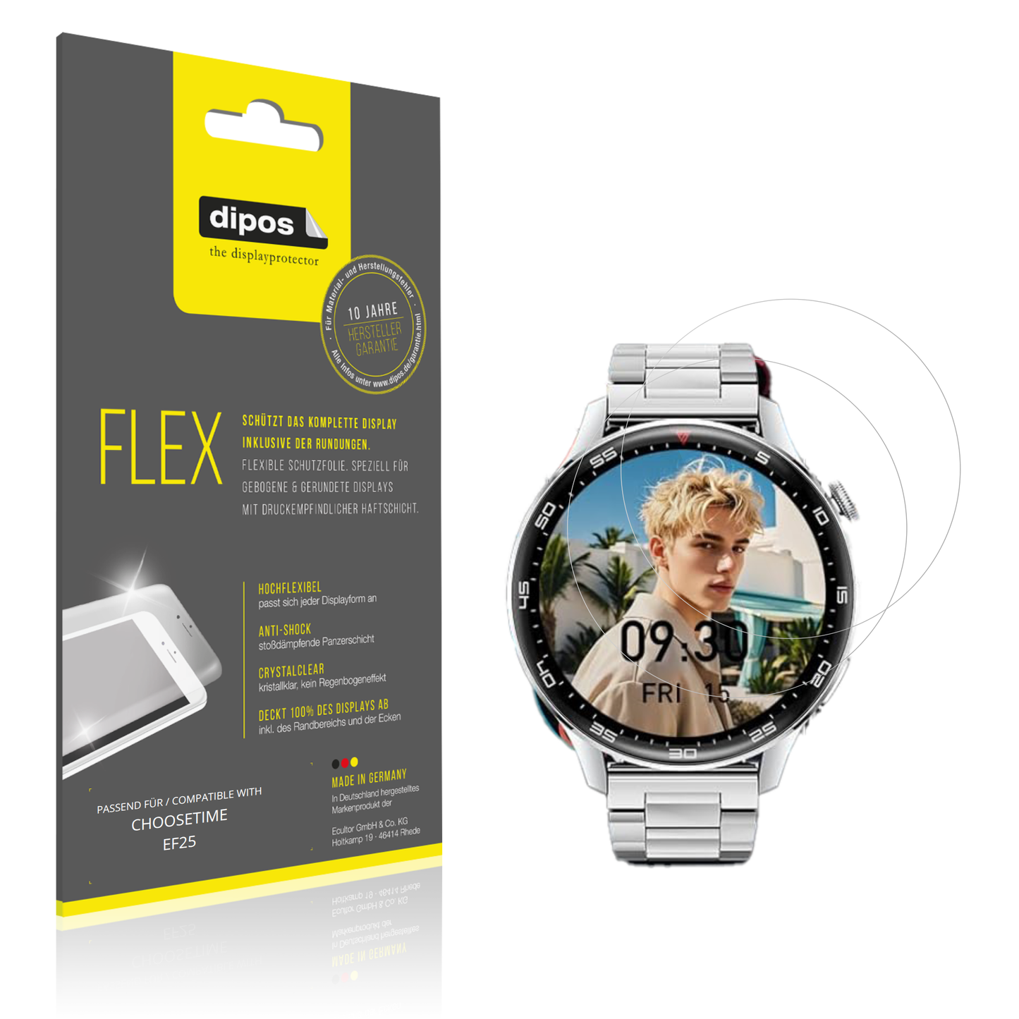 Klare Displayschutzfolie von dipos passend für CHOOSETIME EF25, 100% Displayabdeckung und blasenfreie Montage