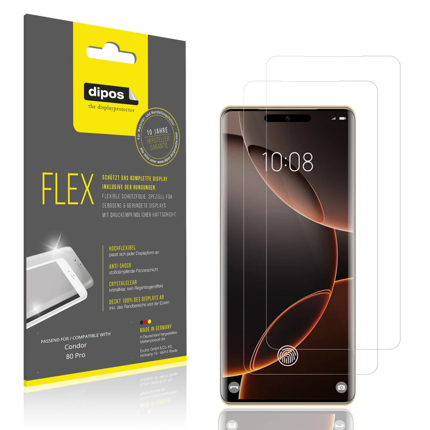 Klare Displayschutzfolie von dipos passend für Condor 80 Pro, 100% Displayabdeckung und blasenfreie Montage