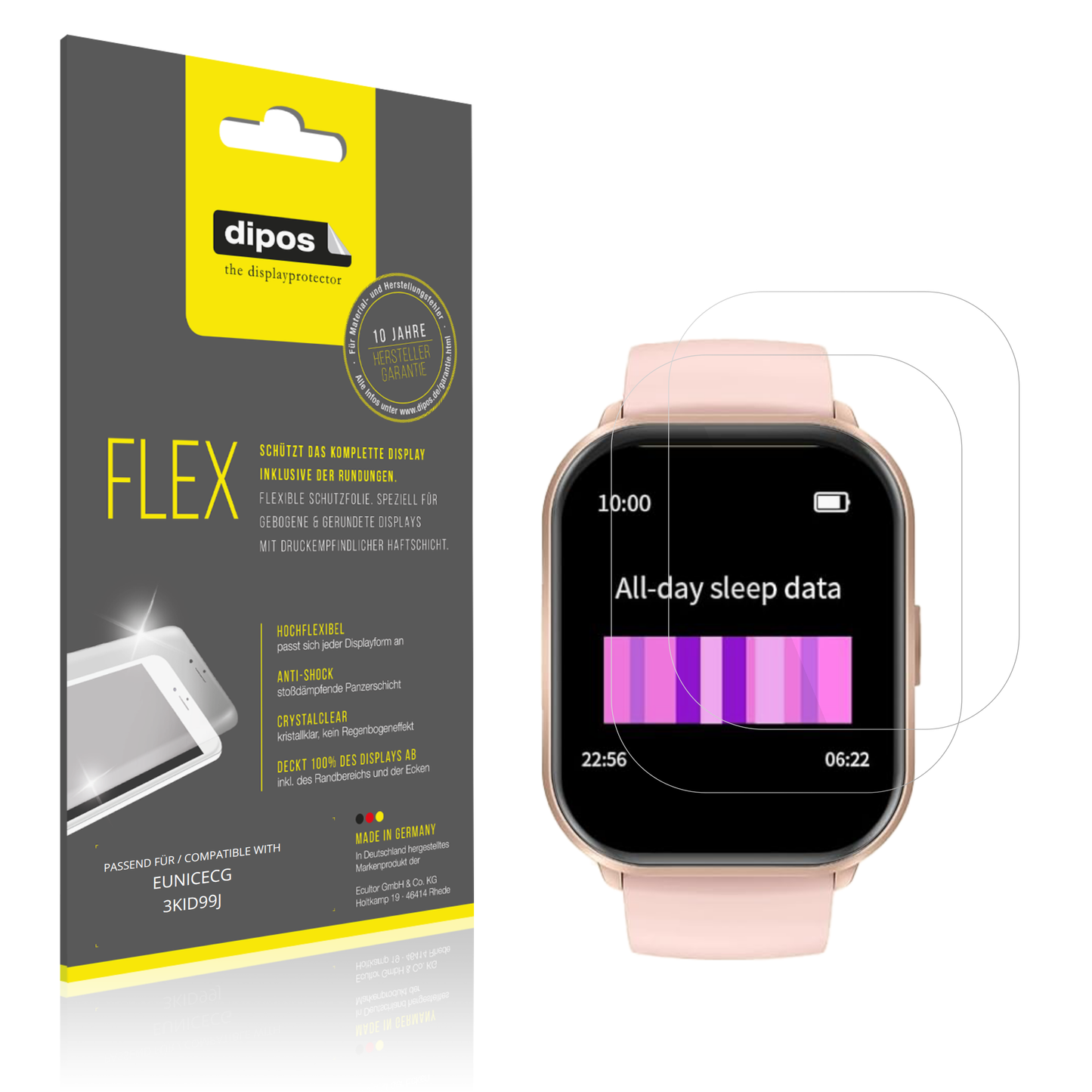 Klare Displayschutzfolie von dipos passend für EUNICECG 3KID99J, 100% Displayabdeckung und blasenfreie Montage