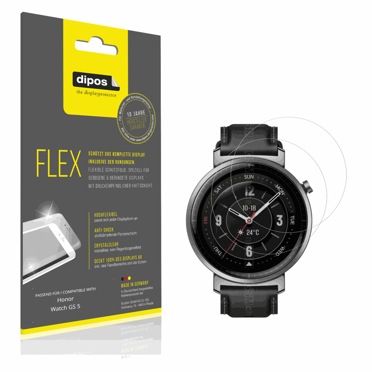 Klare Displayschutzfolie von dipos passend für Honor Watch GS 5, 100% Displayabdeckung und blasenfreie Montage