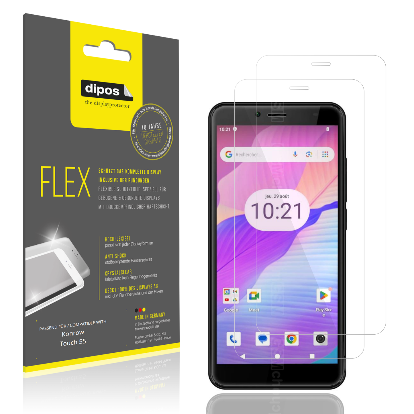 Klare Displayschutzfolie von dipos passend für Konrow Touch 55, 100% Displayabdeckung und blasenfreie Montage