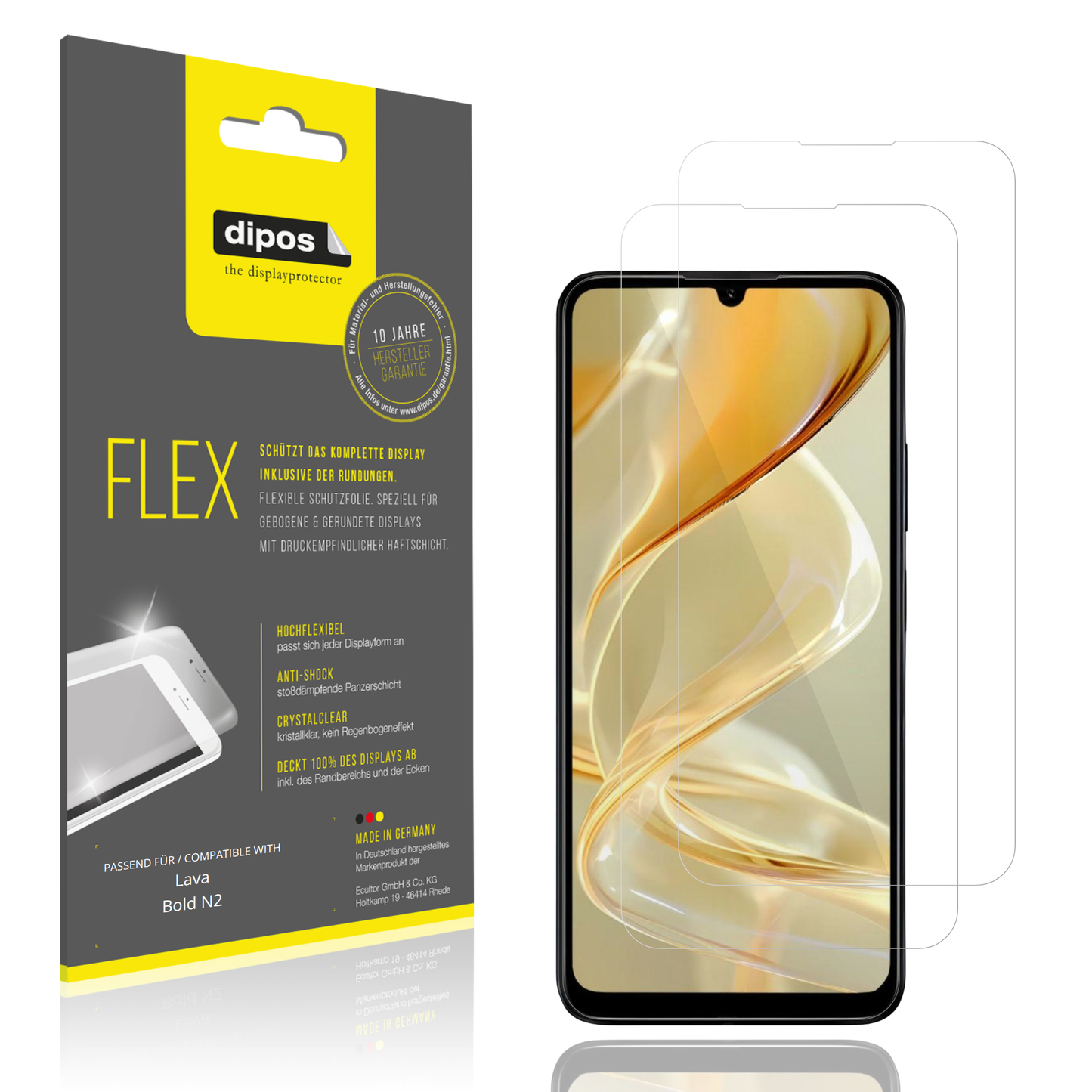 Klare Displayschutzfolie von dipos passend für Lava Bold N2, 100% Displayabdeckung und blasenfreie Montage