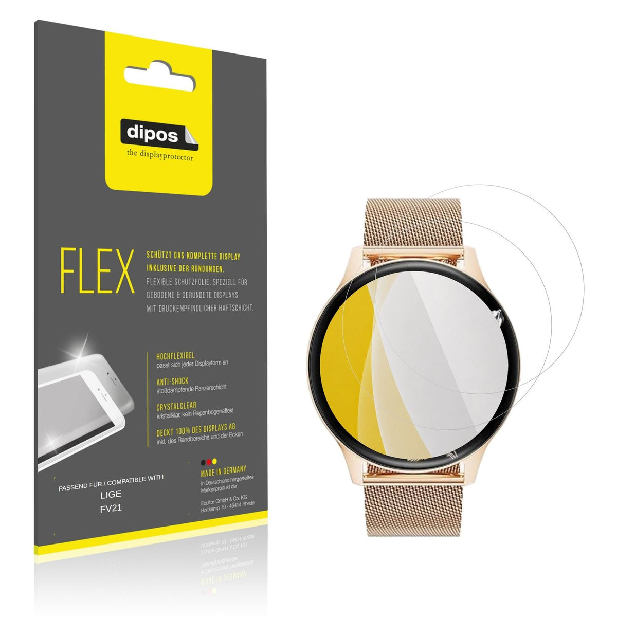 Klare Displayschutzfolie von dipos passend für LIGE FV21, 100% Displayabdeckung und blasenfreie Montage
