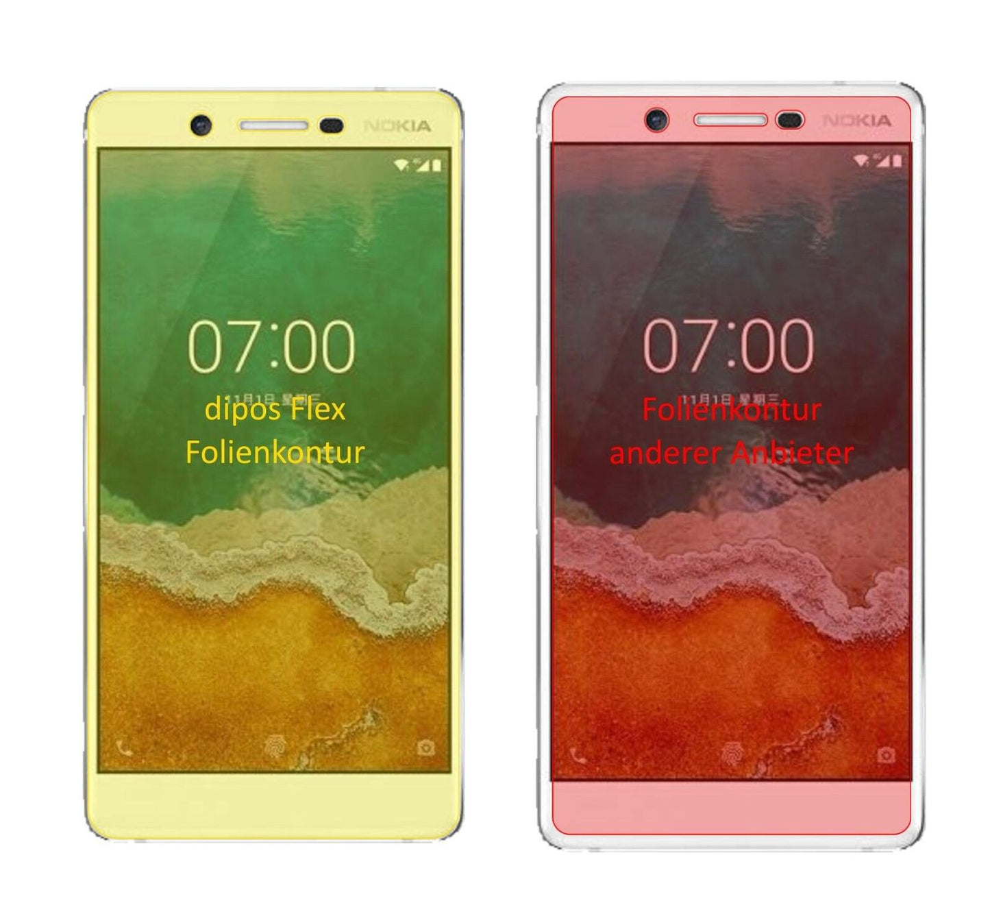 Klare Displayschutzfolie von dipos passend für Nokia 7, 100% Displayabdeckung und blasenfreie Montage