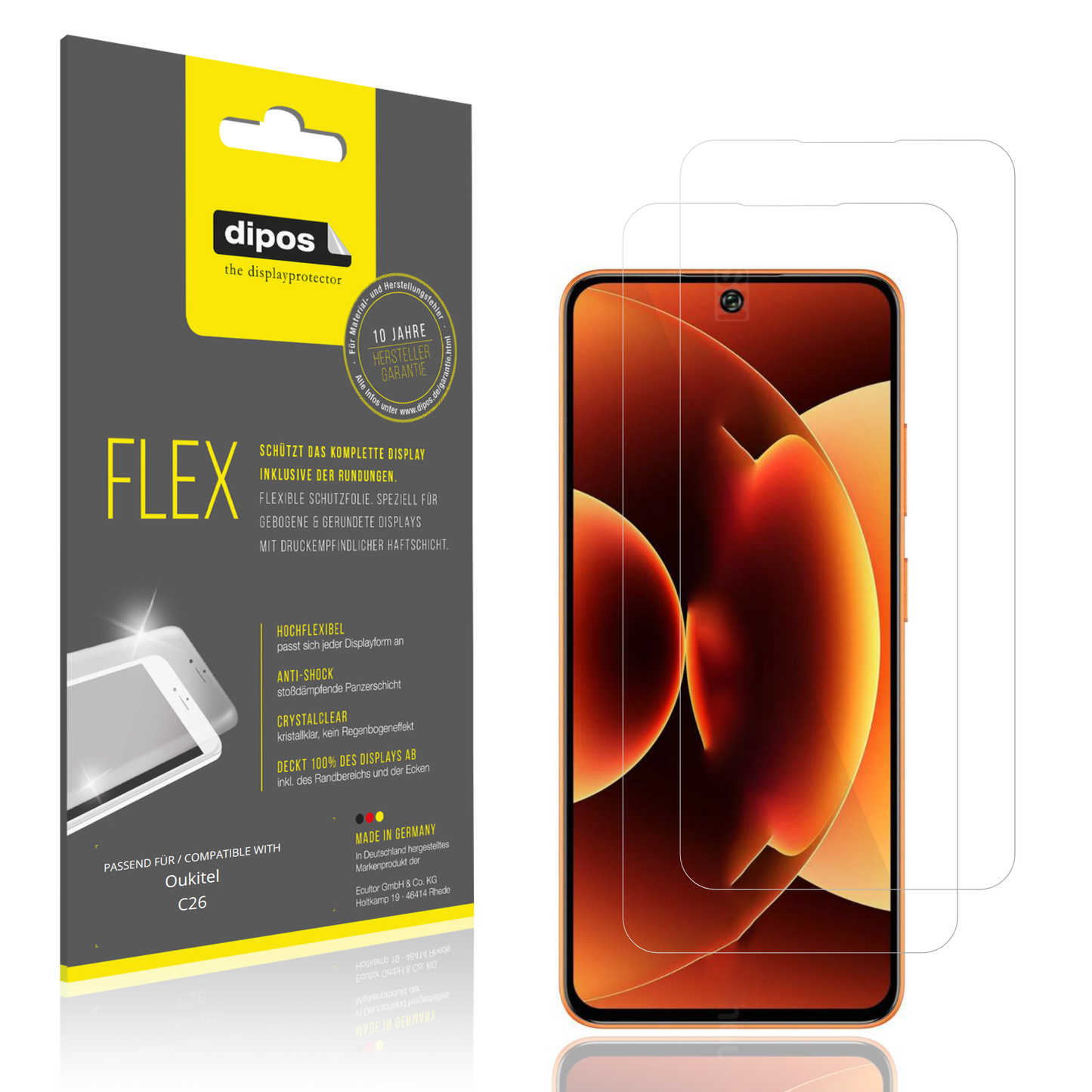 Klare Displayschutzfolie von dipos passend für Oukitel C26, 100% Displayabdeckung und blasenfreie Montage
