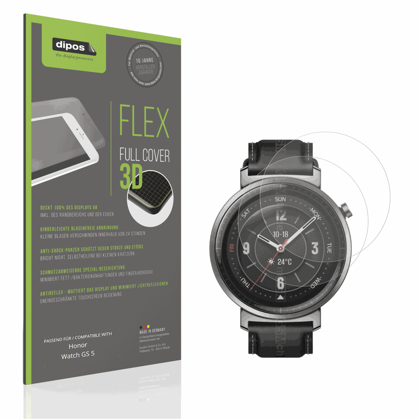 Matte Displayschutzfolie von dipos passend für Honor Watch GS 5, 100% Displayabdeckung und blasenfreie Montage