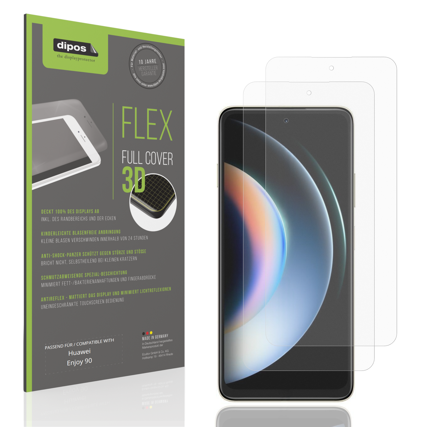 Matte Displayschutzfolie von dipos passend für Huawei Enjoy 90, 100% Displayabdeckung und blasenfreie Montage