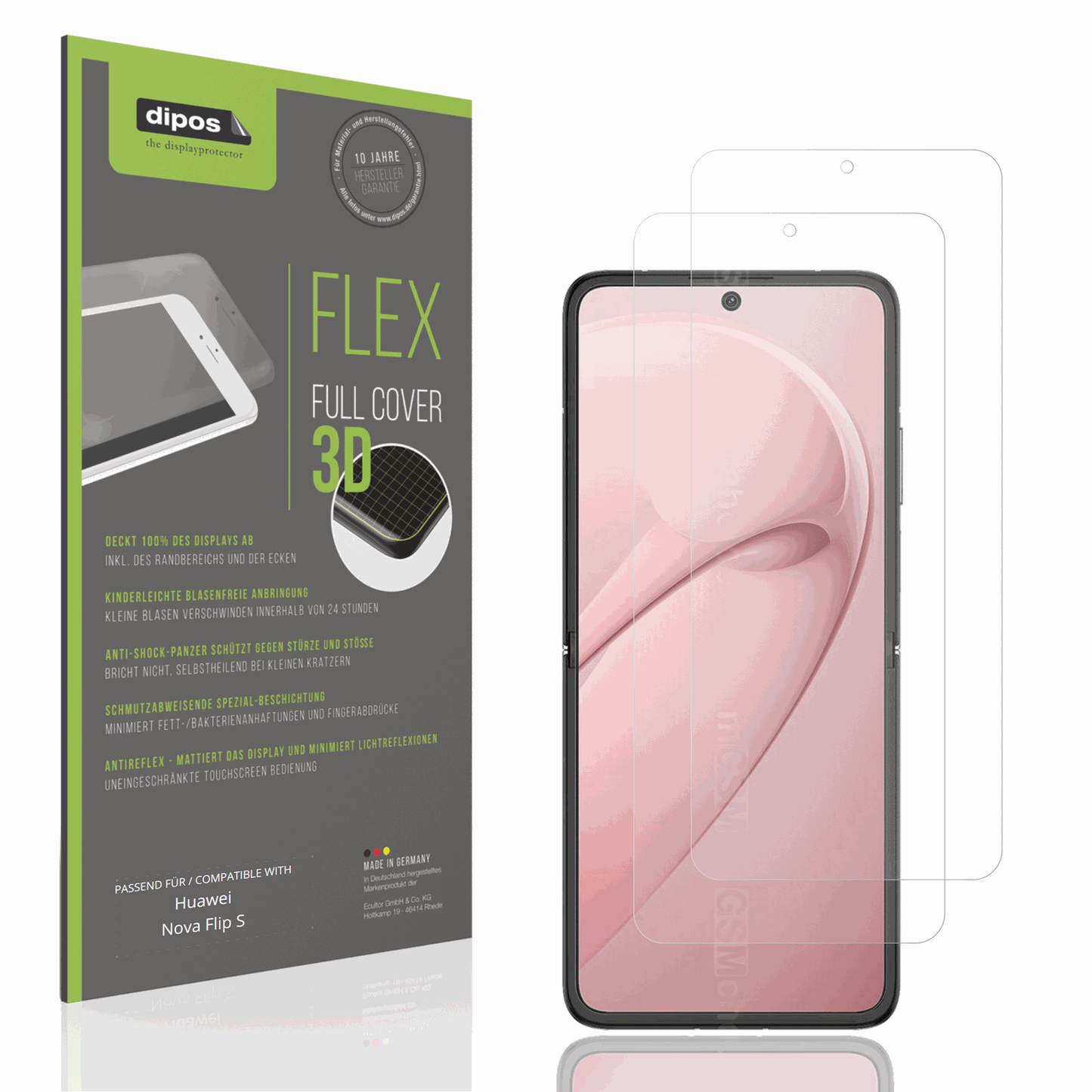 Matte Displayschutzfolie von dipos passend für Huawei Nova Flip S Innenseite, 100% Displayabdeckung und blasenfreie Montage