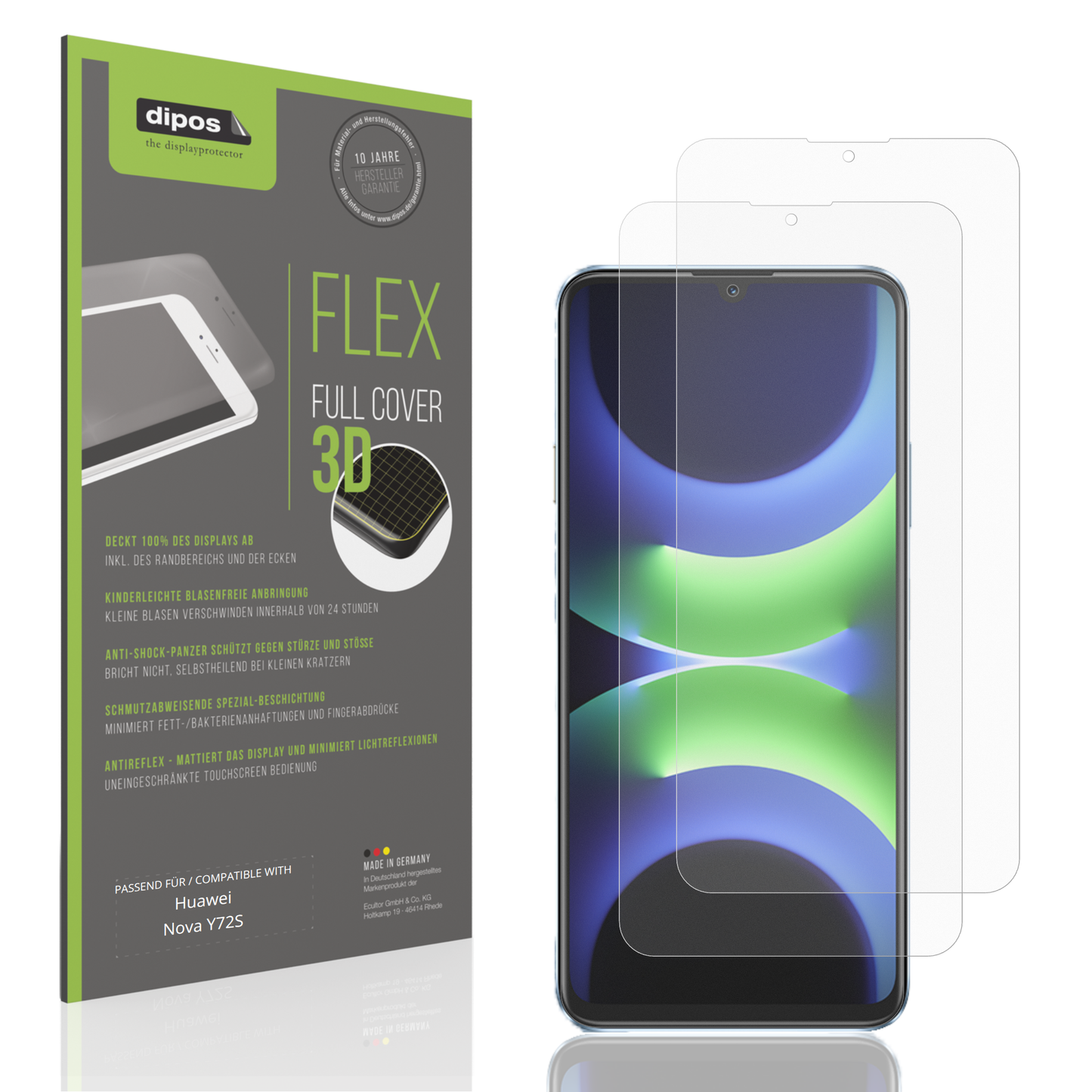 Matte Displayschutzfolie von dipos passend für Huawei Nova Y72S, 100% Displayabdeckung und blasenfreie Montage