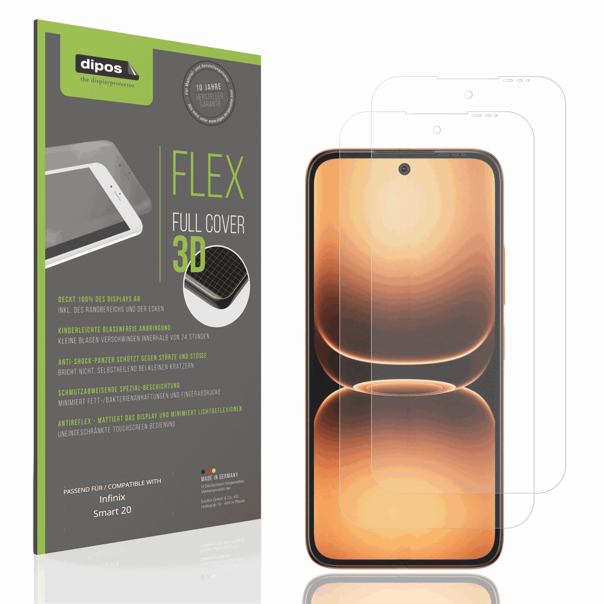 Matte Displayschutzfolie von dipos passend für Infinix Smart 20, 100% Displayabdeckung und blasenfreie Montage