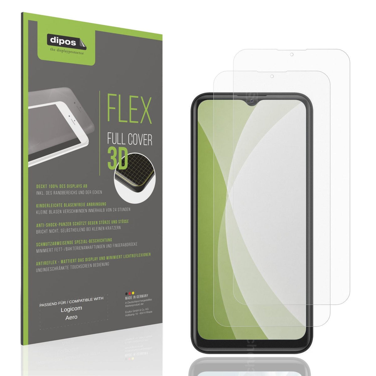 Matte Displayschutzfolie von dipos passend für Logicom Aero, 100% Displayabdeckung und blasenfreie Montage