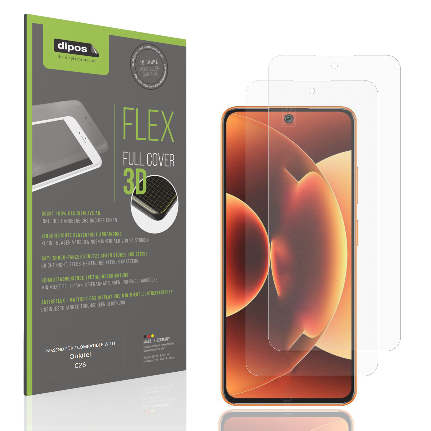 Matte Displayschutzfolie von dipos passend für Oukitel C26, 100% Displayabdeckung und blasenfreie Montage