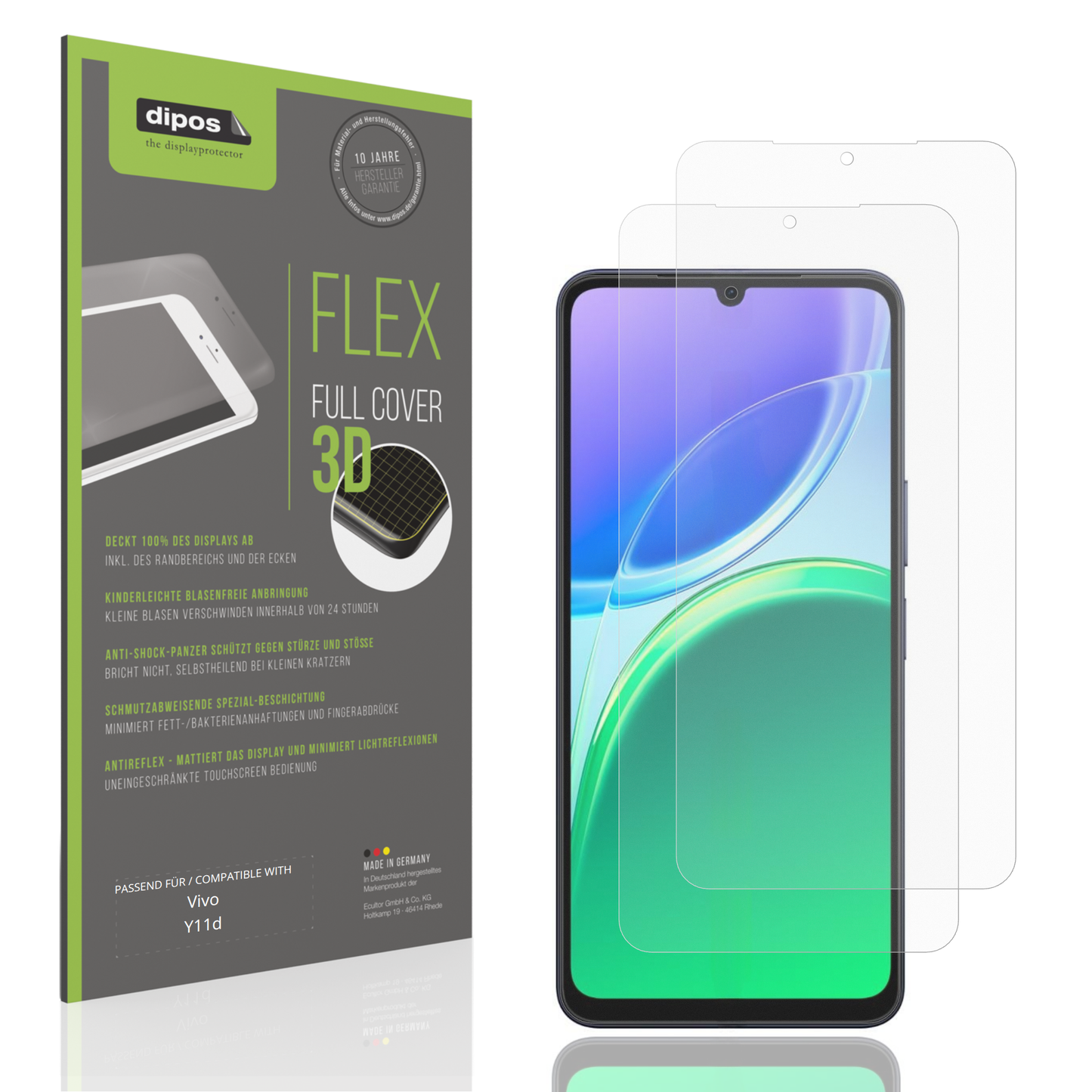 Matte Displayschutzfolie von dipos passend für Vivo Y11d, 100% Displayabdeckung und blasenfreie Montage