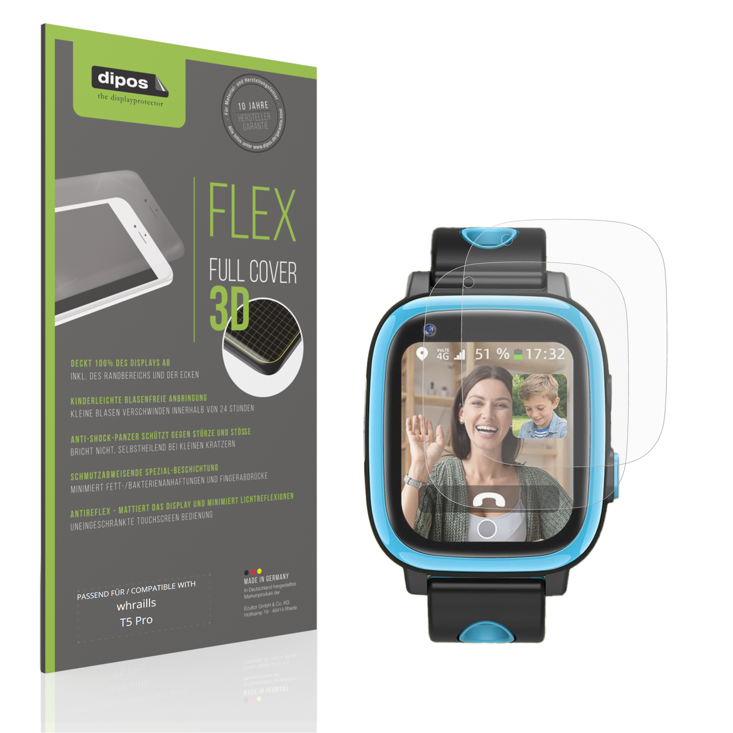 Matte Displayschutzfolie von dipos passend für whraills T5 Pro, 100% Displayabdeckung und blasenfreie Montage