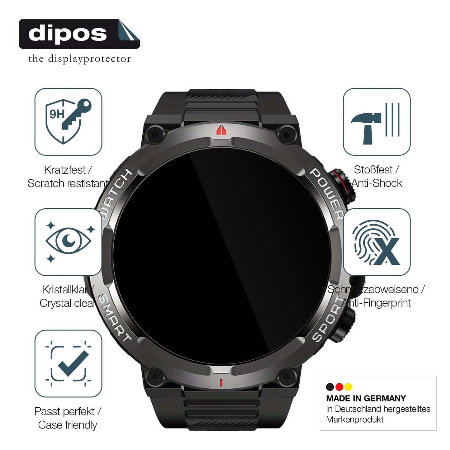 dipos 2x 9H Clear Screen Protector for IOWODO W50 1.39 Zoll Smartwatch