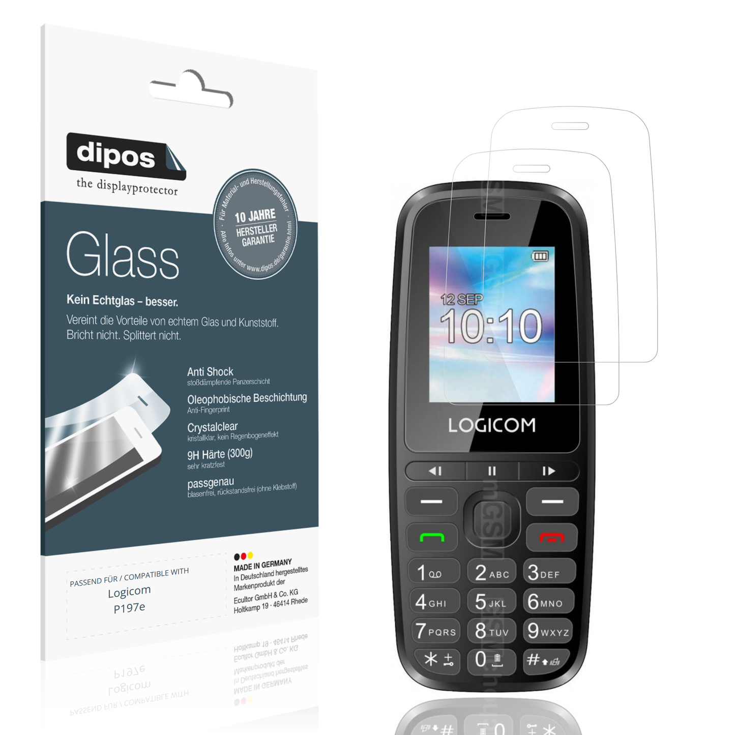 Klare Displayschutzfolie von dipos passend für Logicom P197e, 9H kratzfest und blasenfrei montiert