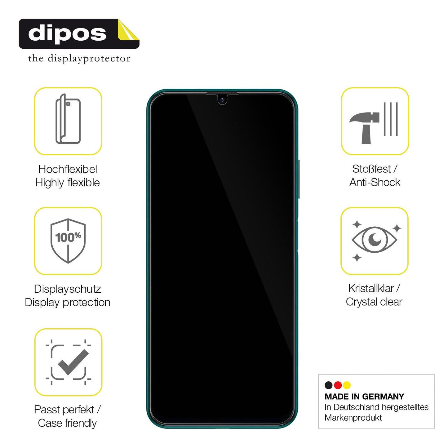 2x Screen Protector for Philips S706 Protective Film covers 100% dipos Flex