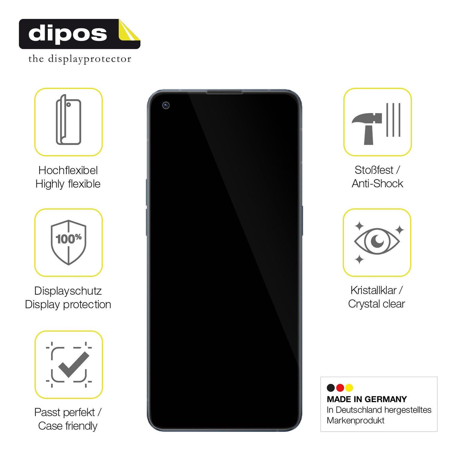 2x Screen Protector for OPPO Reno6 4G Protective Film covers 100% dipos Flex