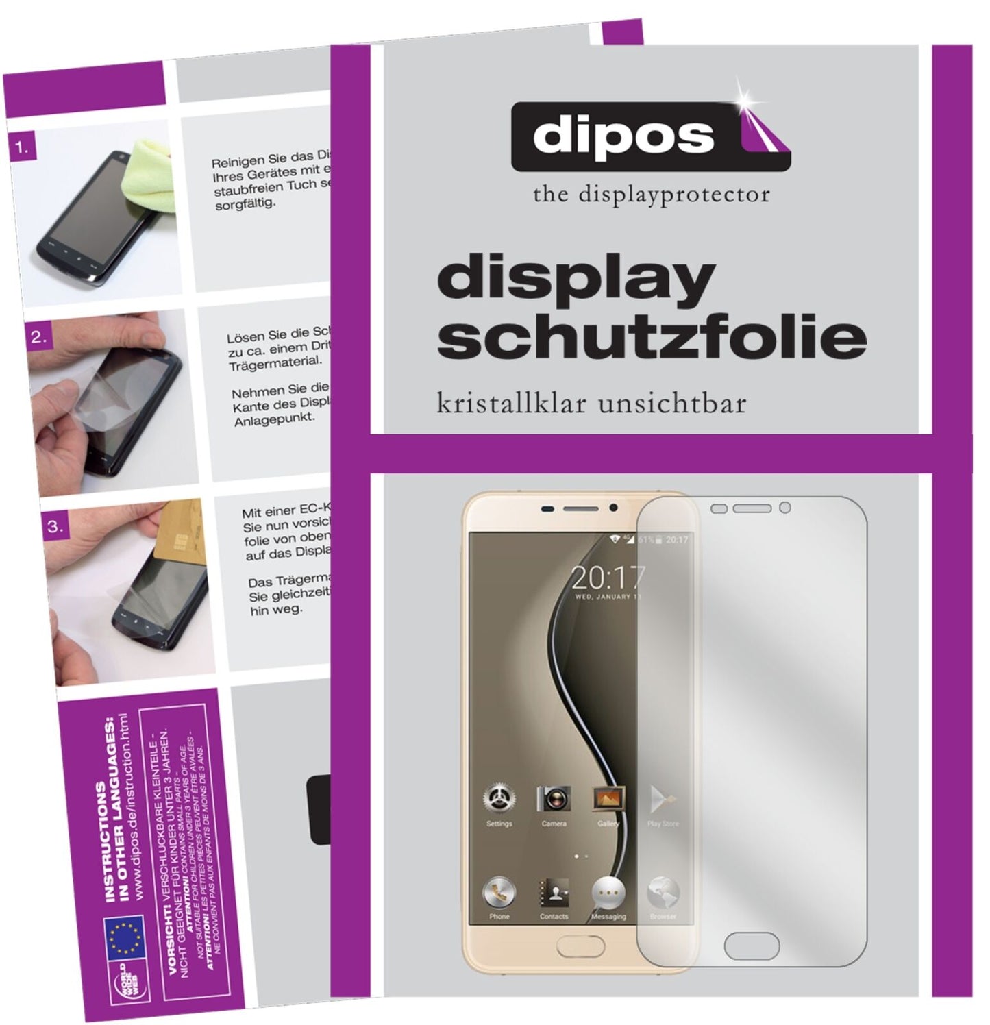 Klare Displayschutzfolie von dipos passend für Ulefone Gemini, präziser Zuschnitt und blasenfrei montiert