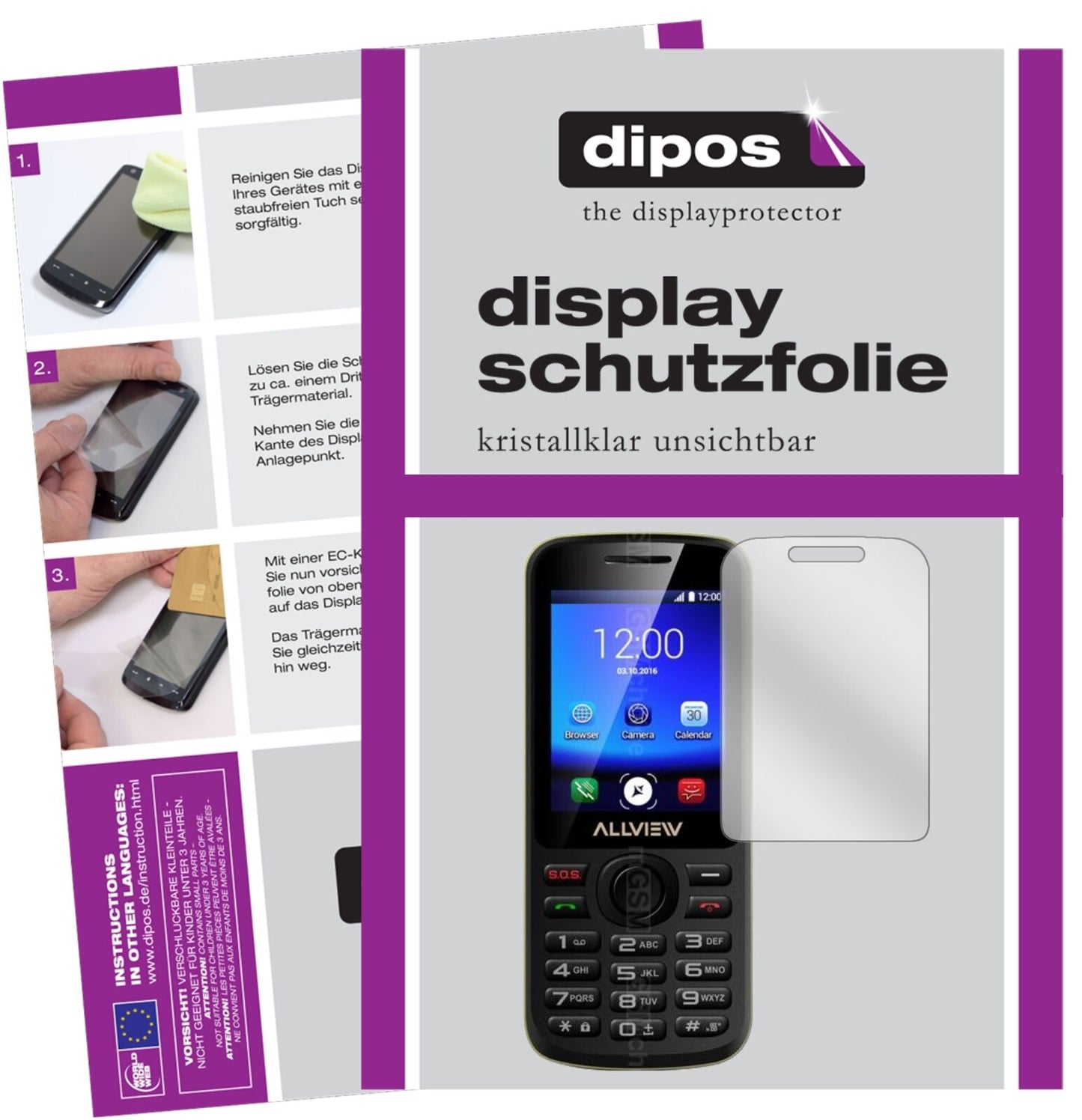 Klare Displayschutzfolie von dipos passend für Allview M9 Connect, präziser Zuschnitt und blasenfrei montiert