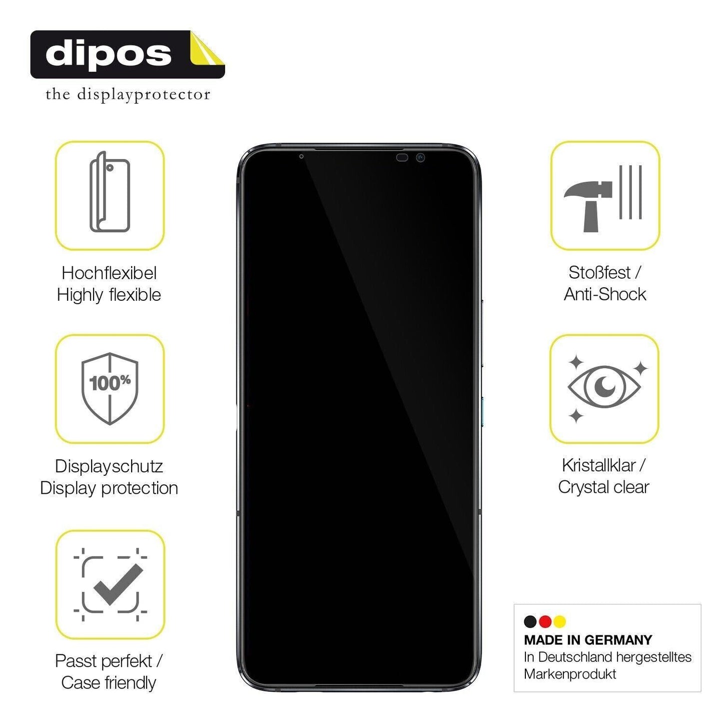 2x Screen Protector for Asus ROG Phone 6 Protective Film covers 100% dipos Flex