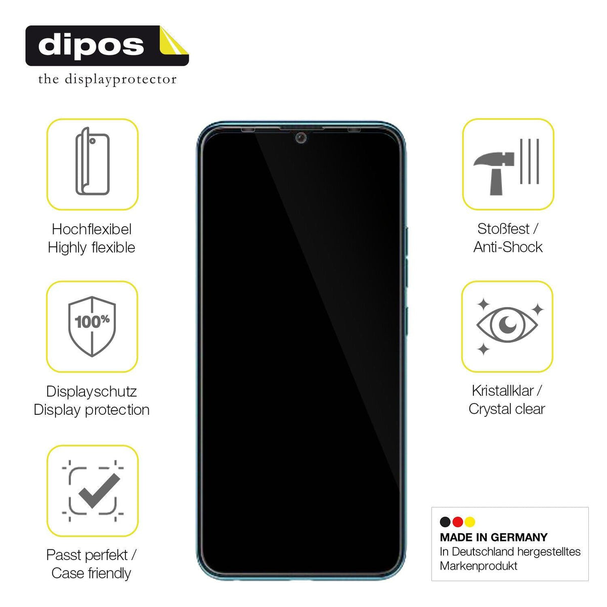 2x Screen Protector for Tecno Spark 9 Protective Film covers 100% dipos Flex