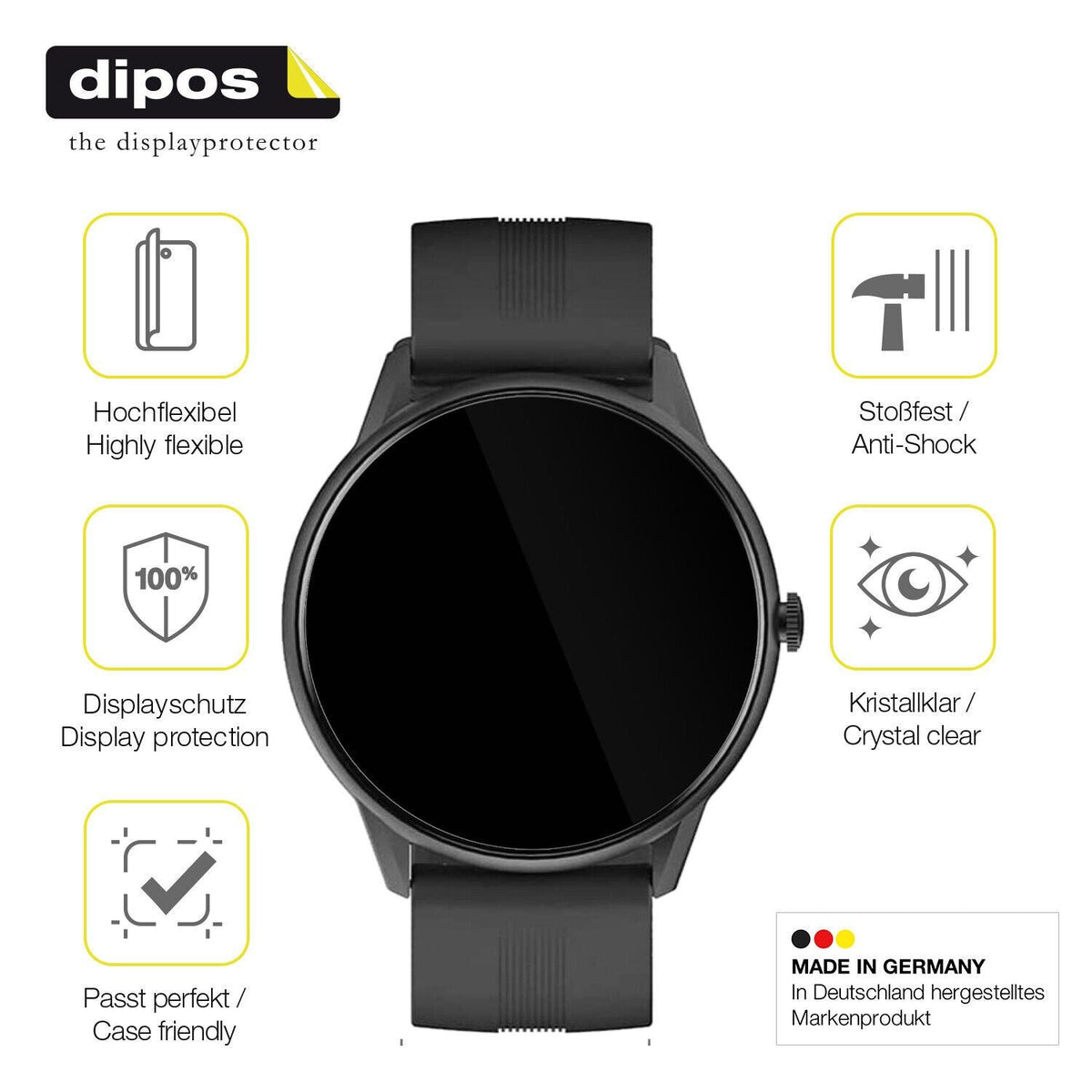 2x Screen Protector for Lytimes 1,3 inch Smartwatch Protective Film covers 100%