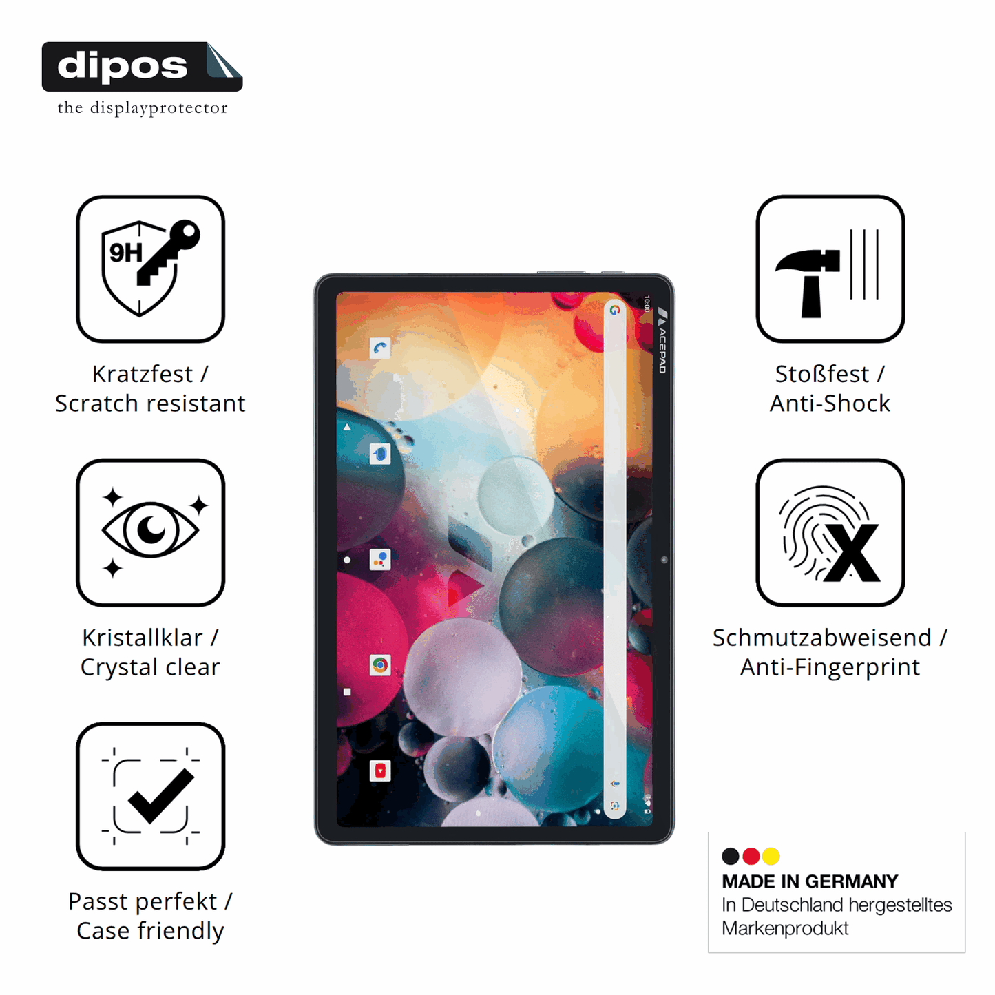 Displayschutz hergestellt in Deutschland, höchste Qualität made in Germany