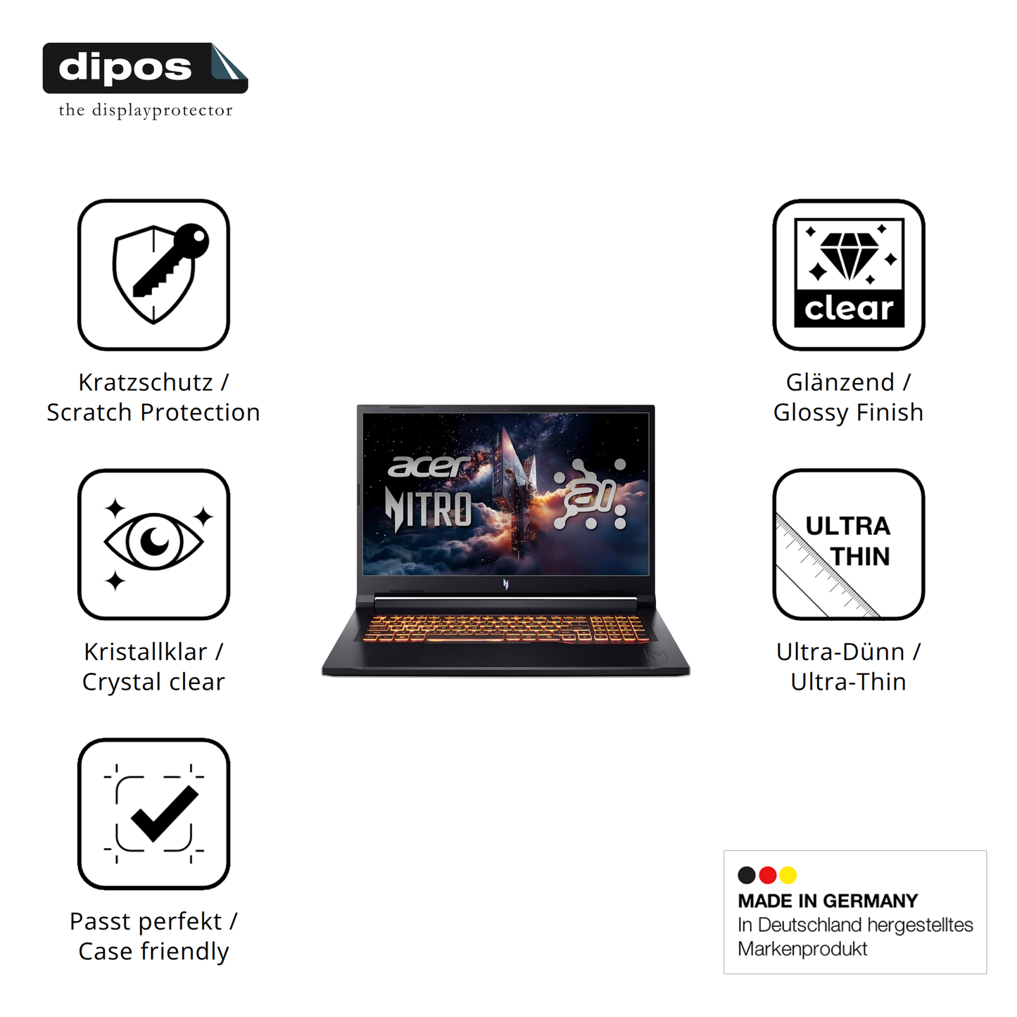 Displayschutz hergestellt in Deutschland, höchste Qualität made in Germany