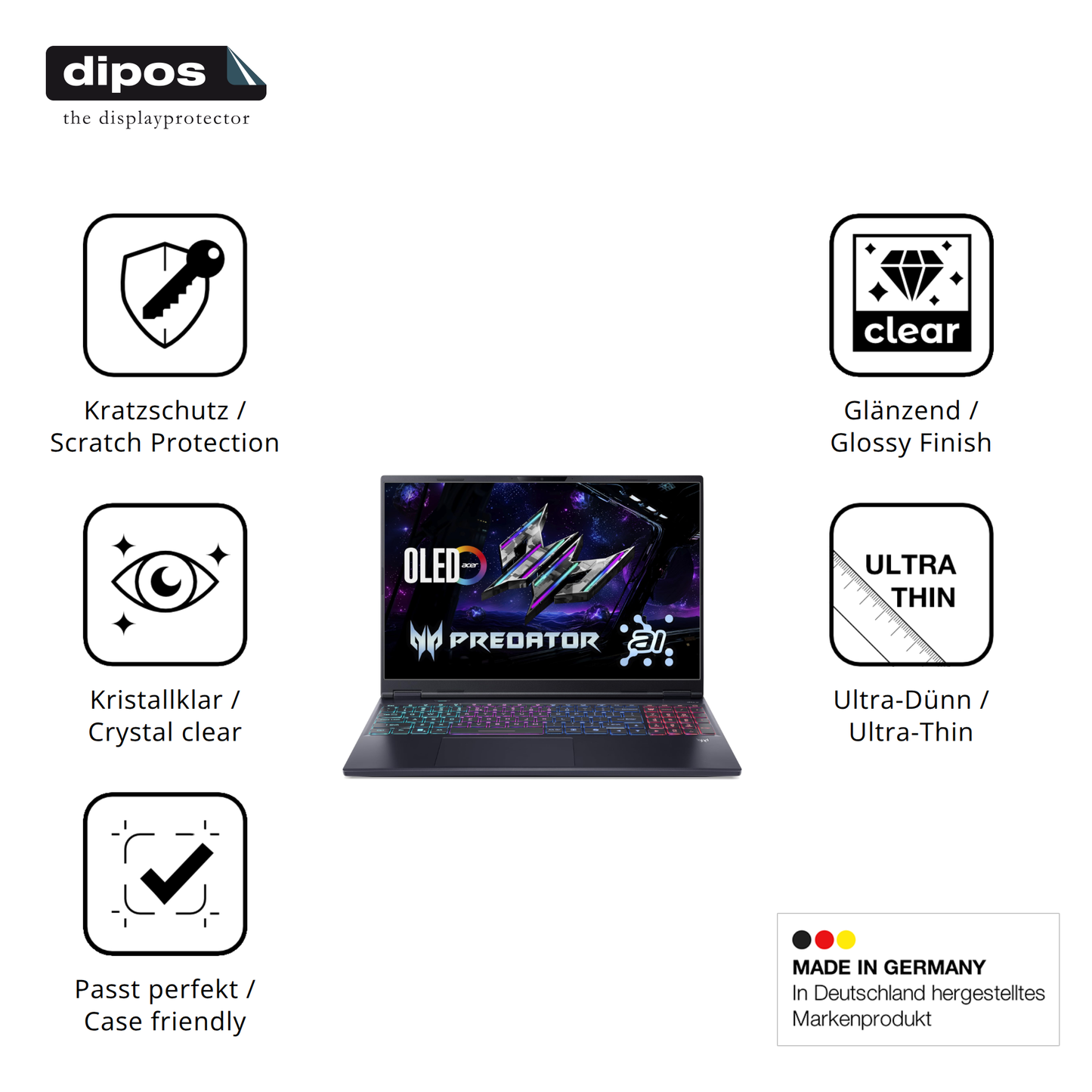 Displayschutz hergestellt in Deutschland, höchste Qualität made in Germany