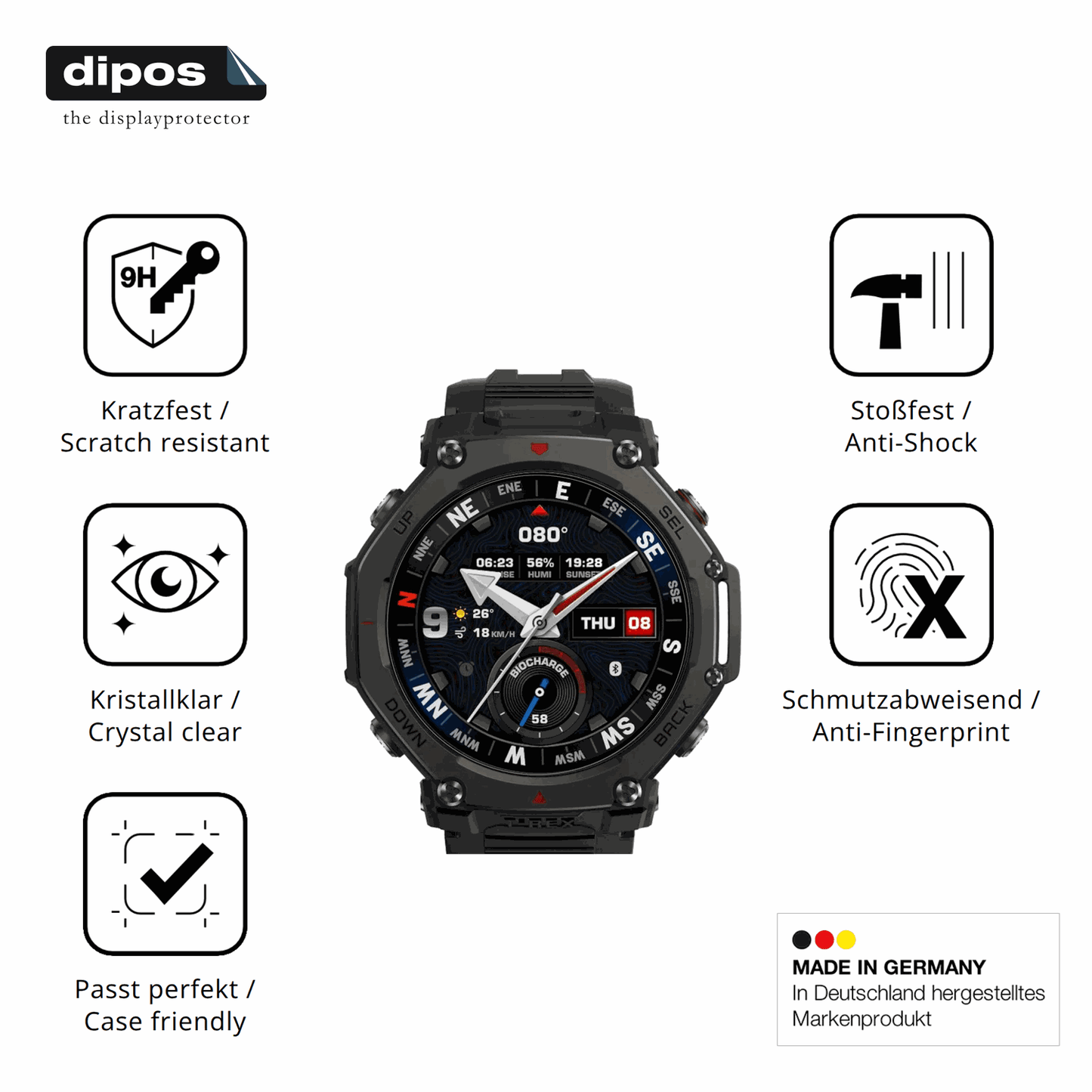 2x Screen Protector for Amazfit T-Rex 3 Pro Flexible Glass 9H dipos
