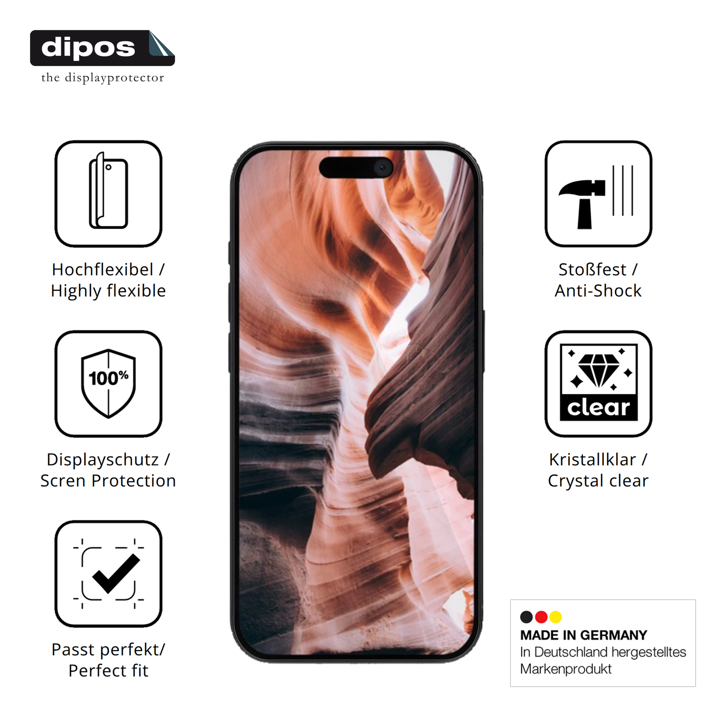 Displayschutz hergestellt in Deutschland, höchste Qualität made in Germany