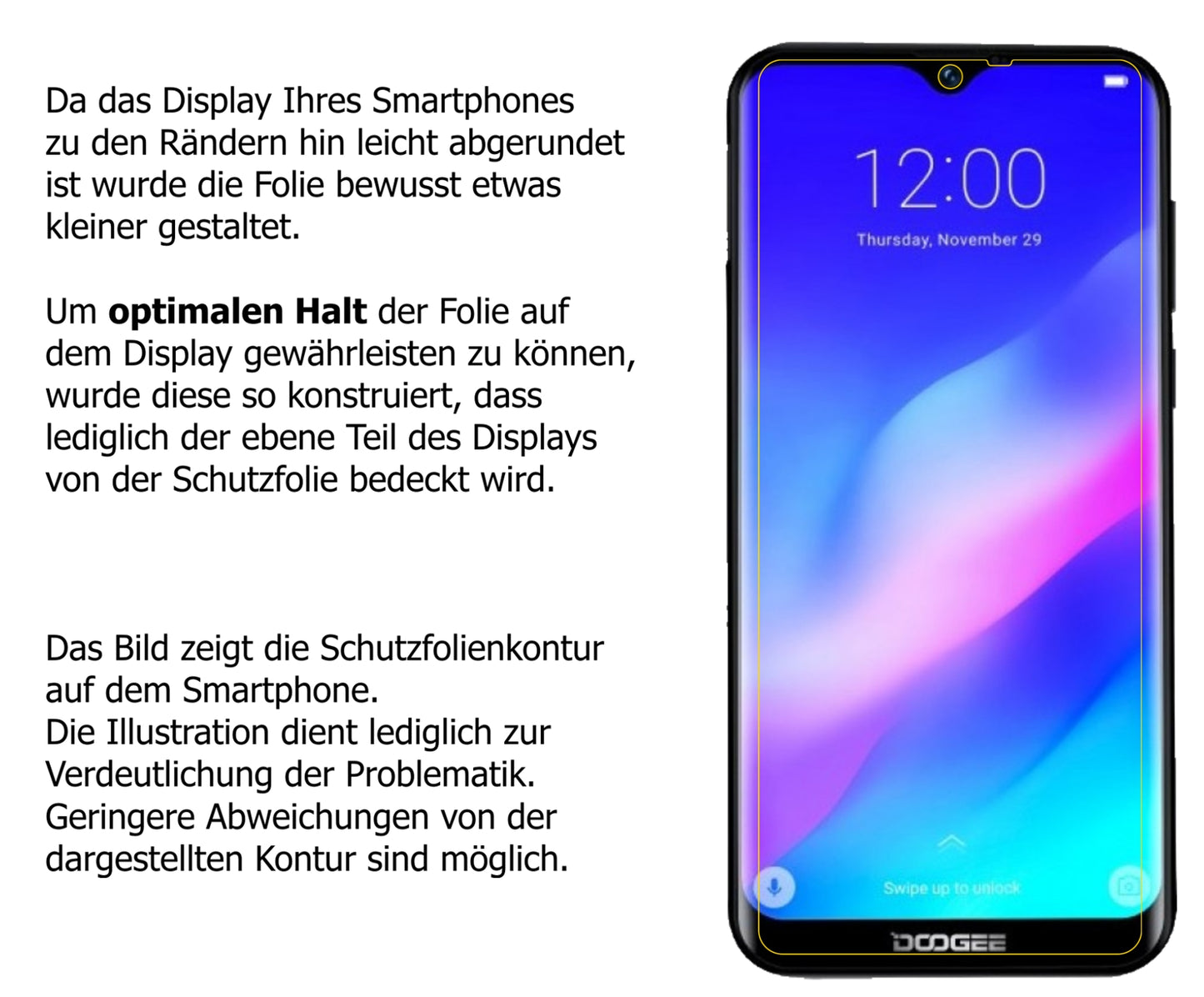 Schutzfolie mit optimaler Passform, zur Verwendung mit Hüllen geeignet