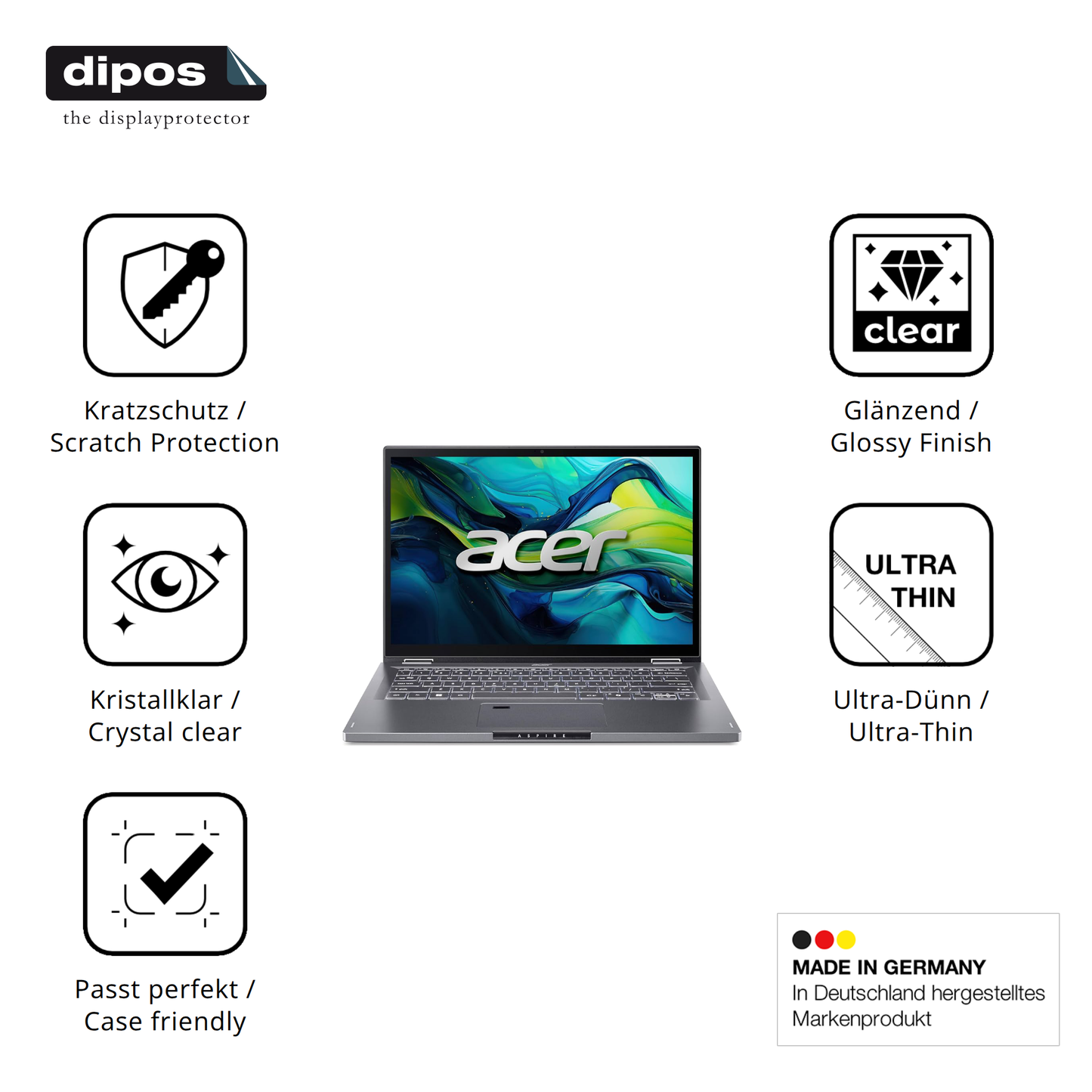 Displayschutz hergestellt in Deutschland, höchste Qualität made in Germany