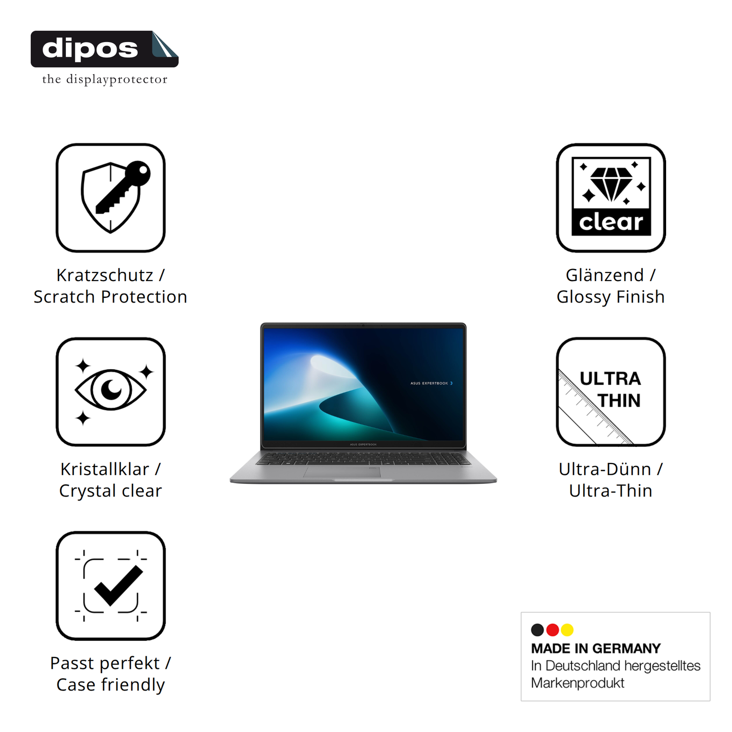 Displayschutz hergestellt in Deutschland, höchste Qualität made in Germany