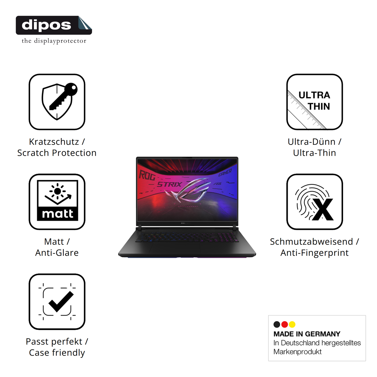 Displayschutz hergestellt in Deutschland, höchste Qualität made in Germany