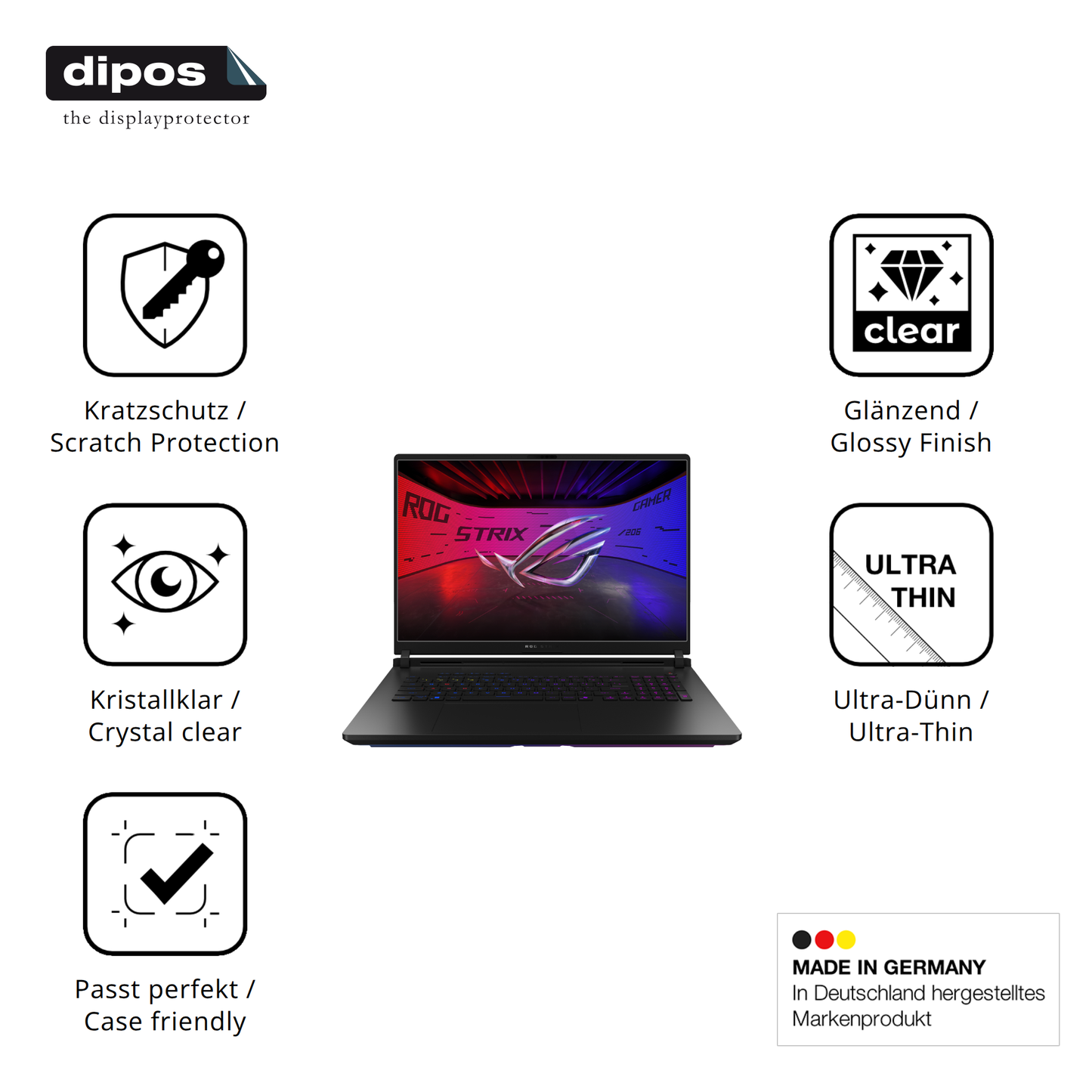 Displayschutz hergestellt in Deutschland, höchste Qualität made in Germany