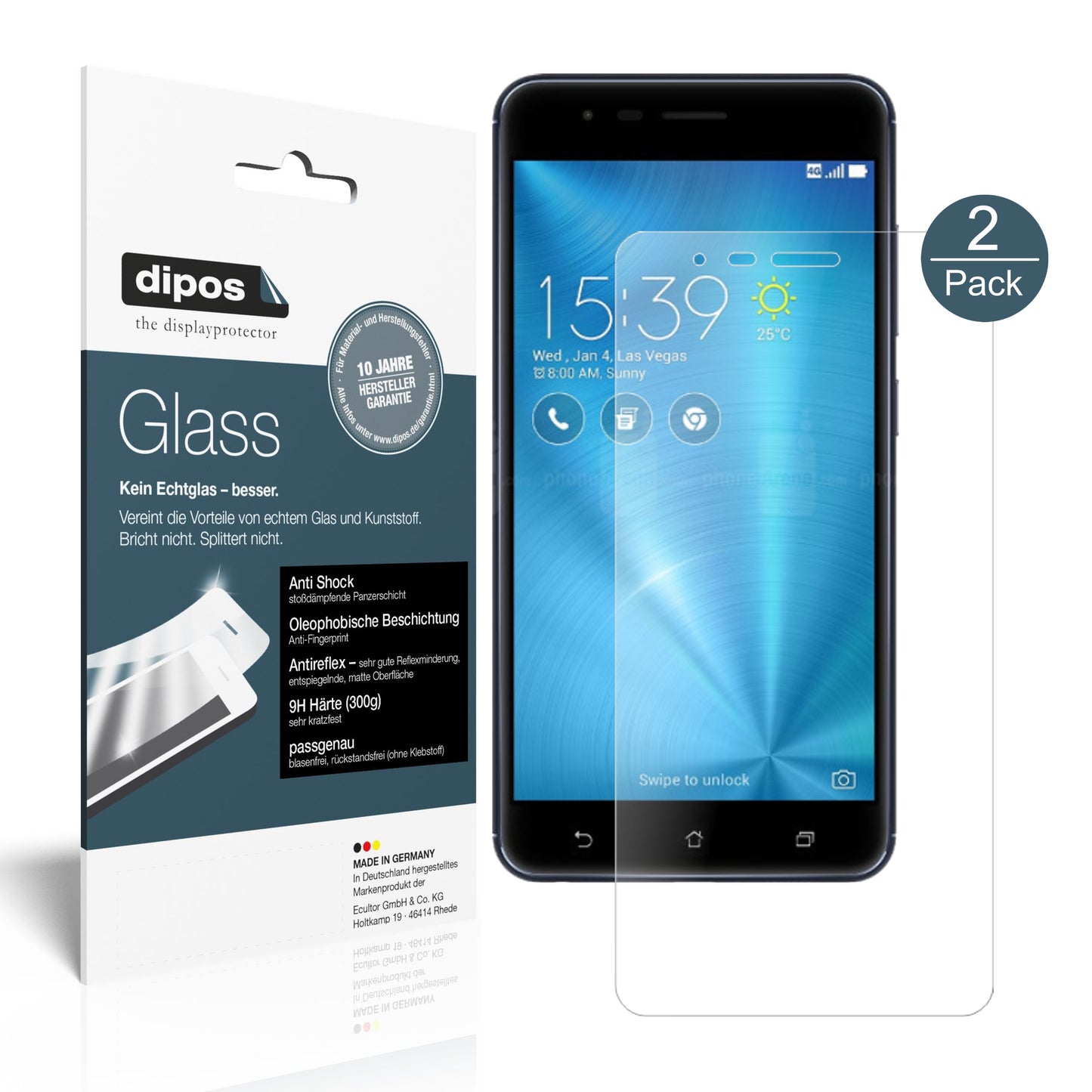 Mattes Panzerglas: Schutz vor Brüchen, Fingerabdrücken und Bildschirmblendung für Asus-Zenfone 3 Zoom