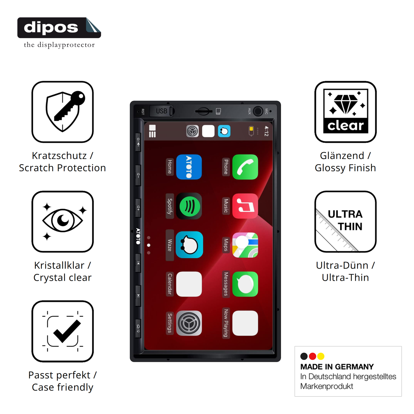 Displayschutz hergestellt in Deutschland, höchste Qualität made in Germany