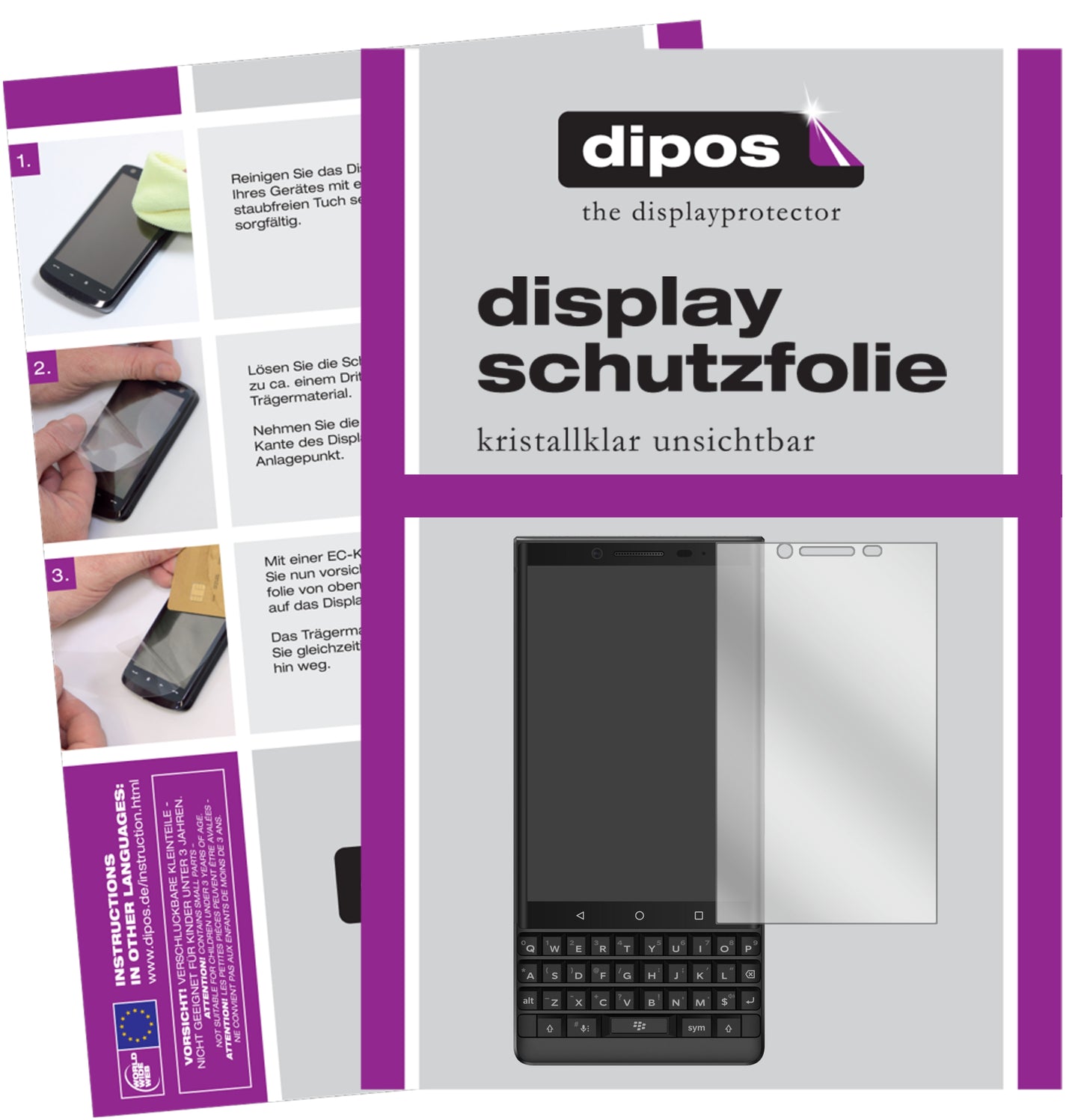 Kristallklare, dünne Schutzfolie: Kratzfest & passgenau für BlackBerry-Key 2