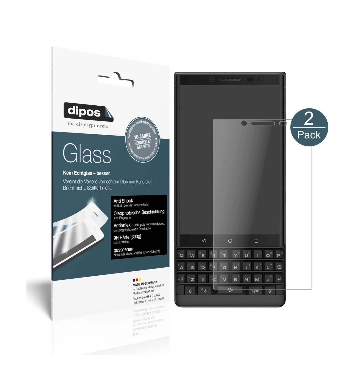 Mattes Panzerglas: Schutz vor Brüchen, Fingerabdrücken und Bildschirmblendung für BlackBerry-Key 2