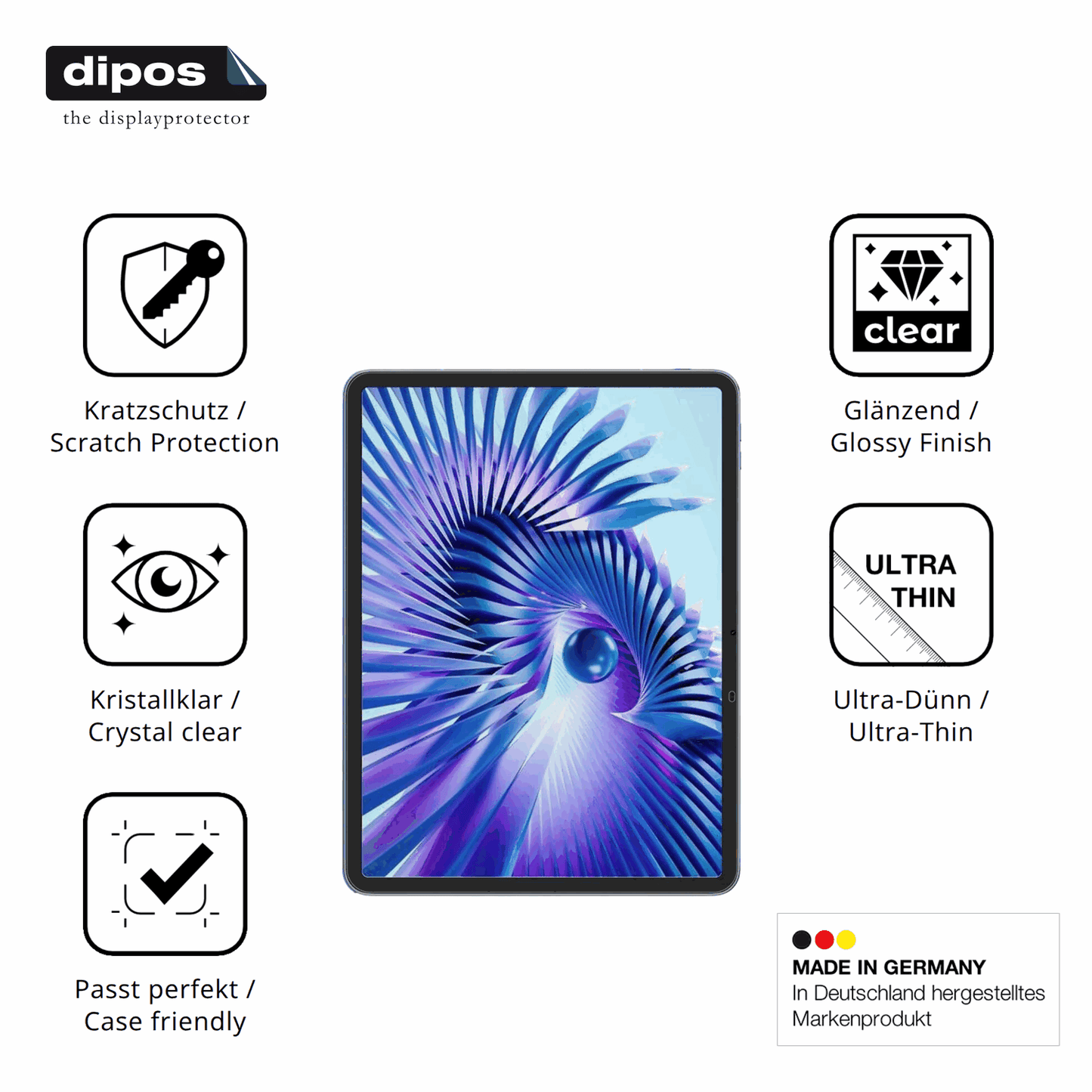 Displayschutz hergestellt in Deutschland, höchste Qualität made in Germany
