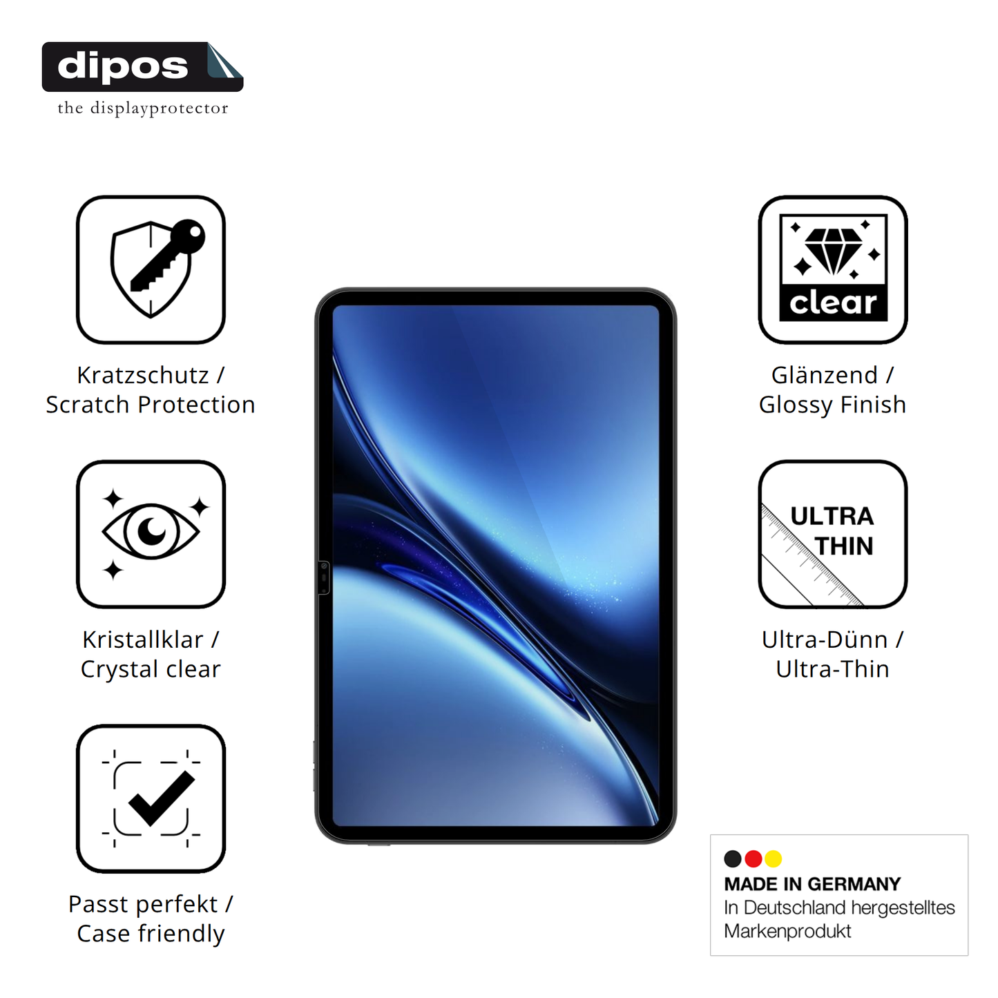 Displayschutz hergestellt in Deutschland, höchste Qualität made in Germany