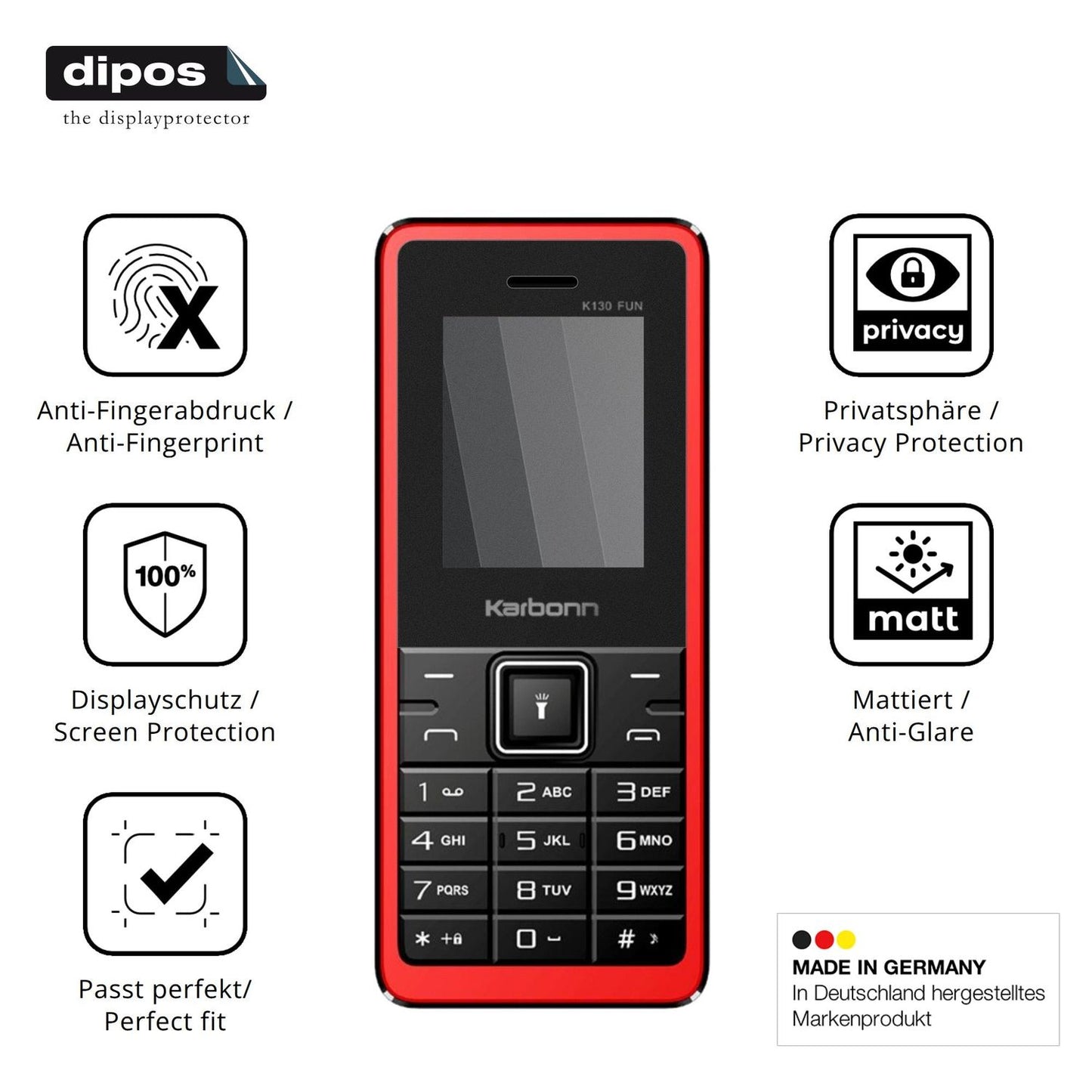 Privatsphäre-Schutz durch Sichtschutz-Folie passend zugeschnitten für Karbonn K130 Fun