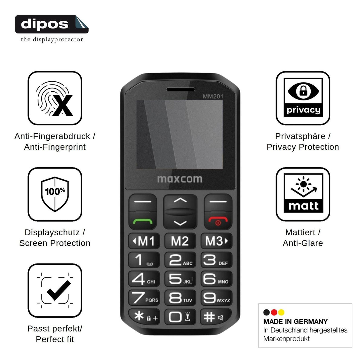 Screen Protector for MaxCom MM201 Privacy Filter 4-Way Protection dipos