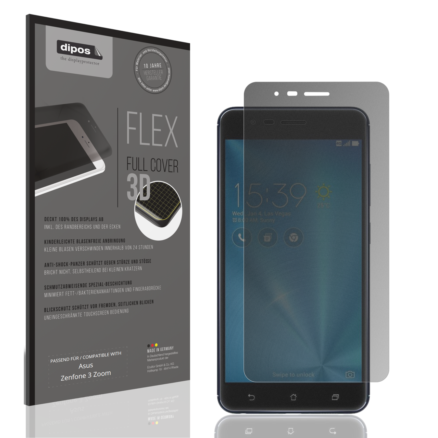 Blickschutzfolie von dipos passend für Asus ZenFone 3 Zoom, 100% Displayabdeckung und blasenfreie Montage