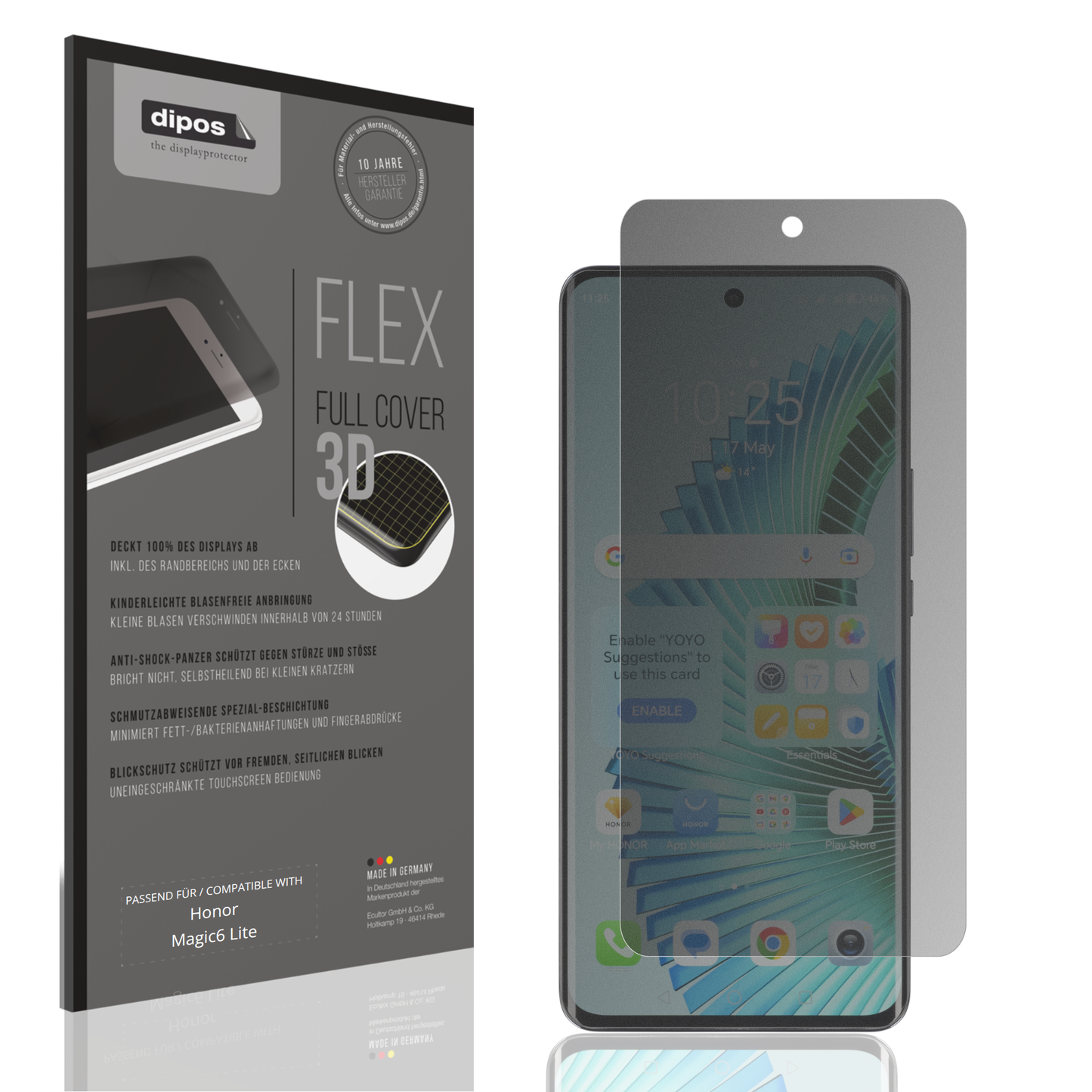Blickschutzfolie von dipos passend für Honor Magic6 Lite, 100% Displayabdeckung und blasenfreie Montage